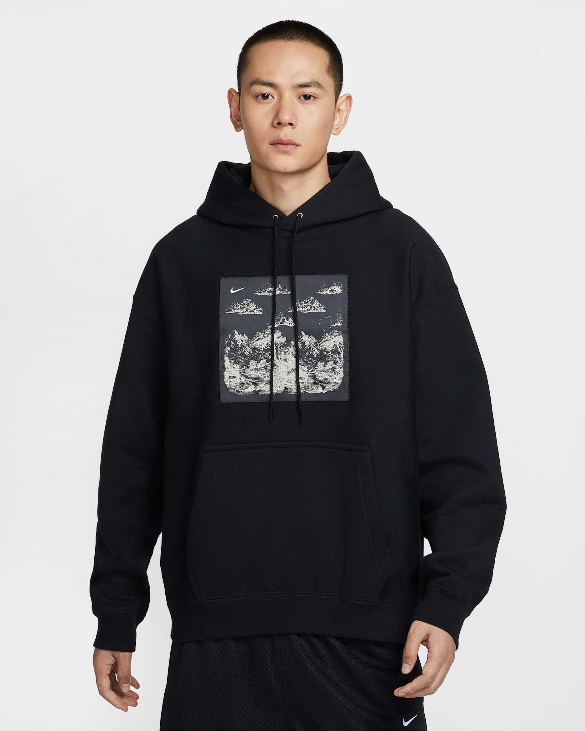 Nike Solo Swoosh Men's Pullover Fleece Hoodie - Black/Anthracite