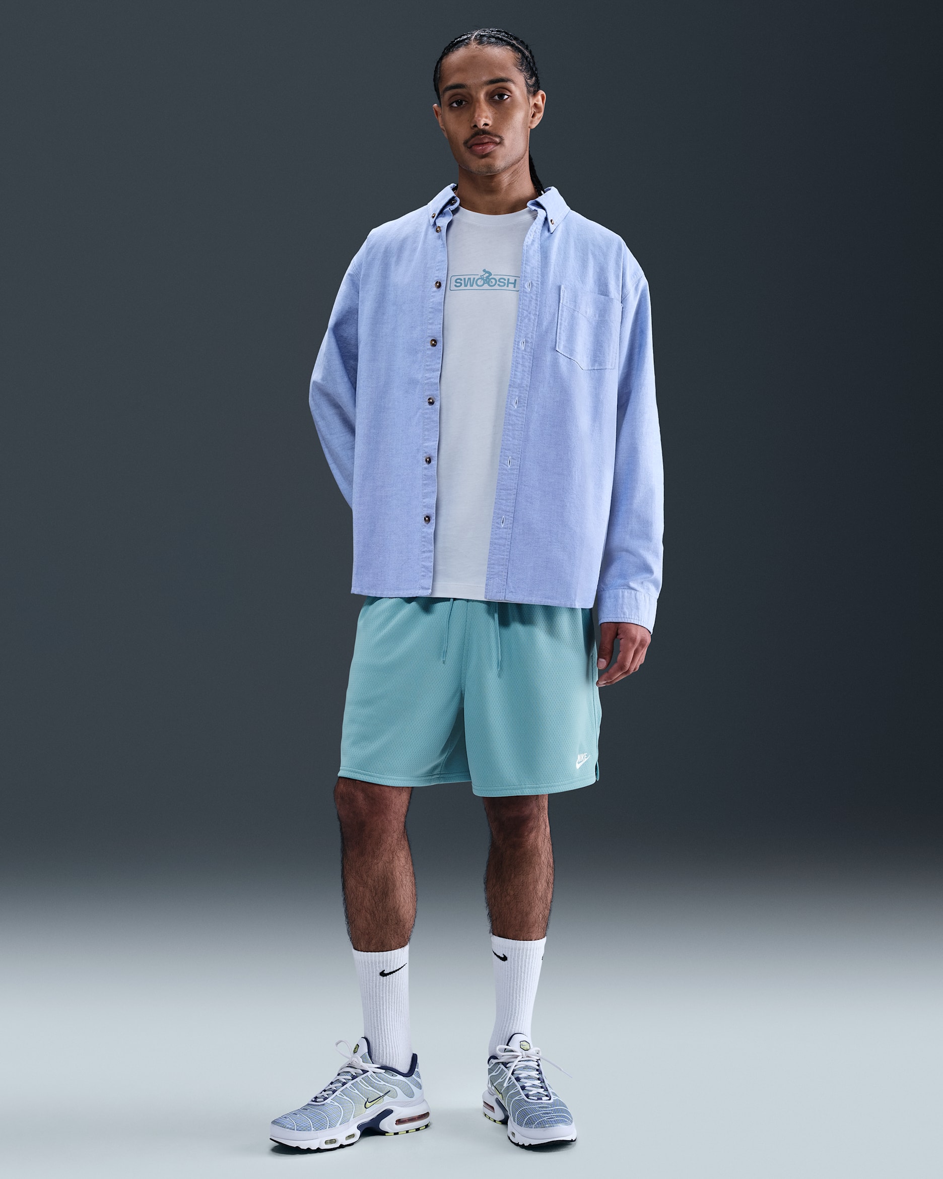 Shorts de malla Flow para hombre Nike Club - Denim turquesa/Blanco