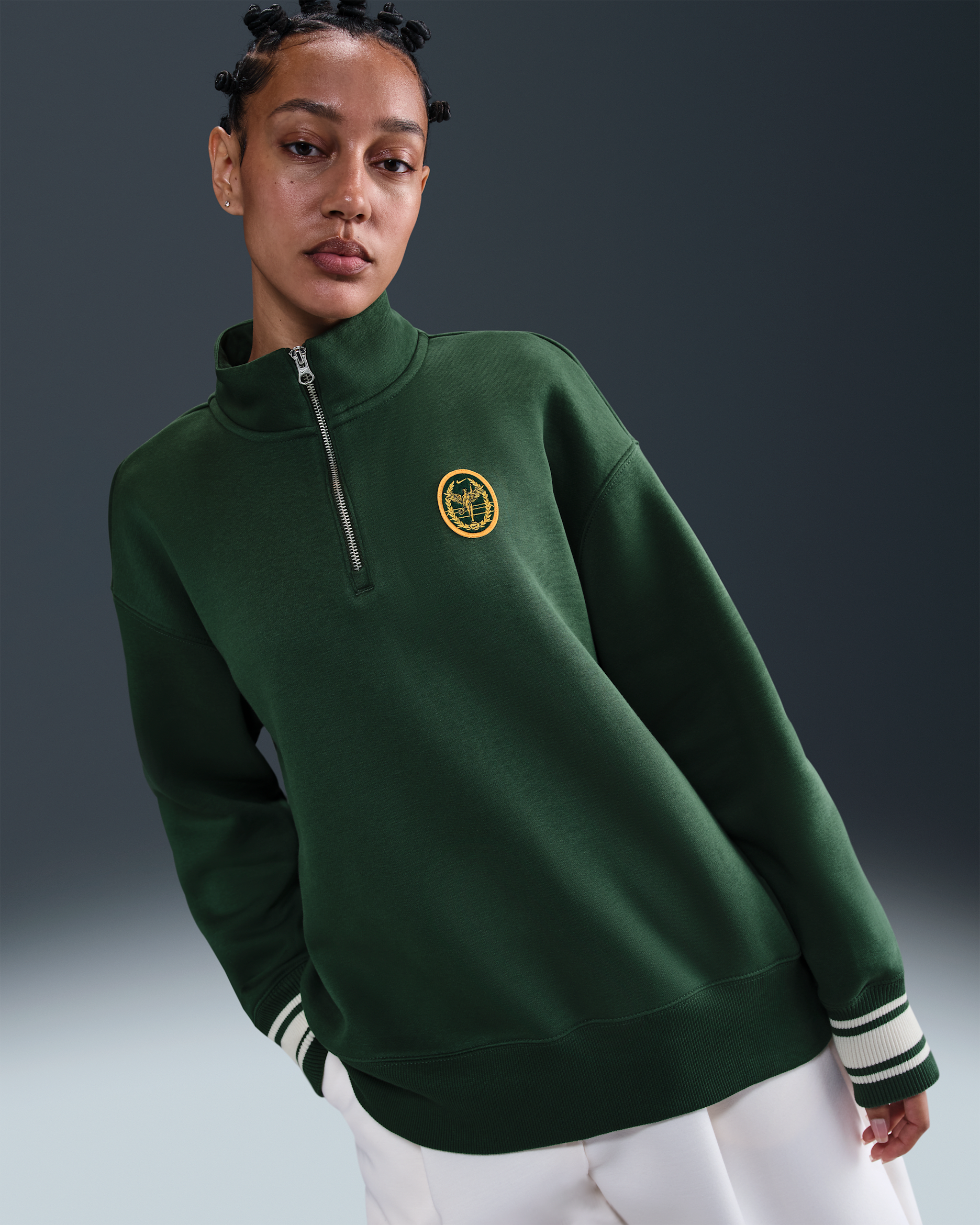 Nike Sportswear Phoenix Fleece Women's Oversized 1/4-Zip Long Sweatshirt - Fir/Light Orewood Brown/Laser Orange