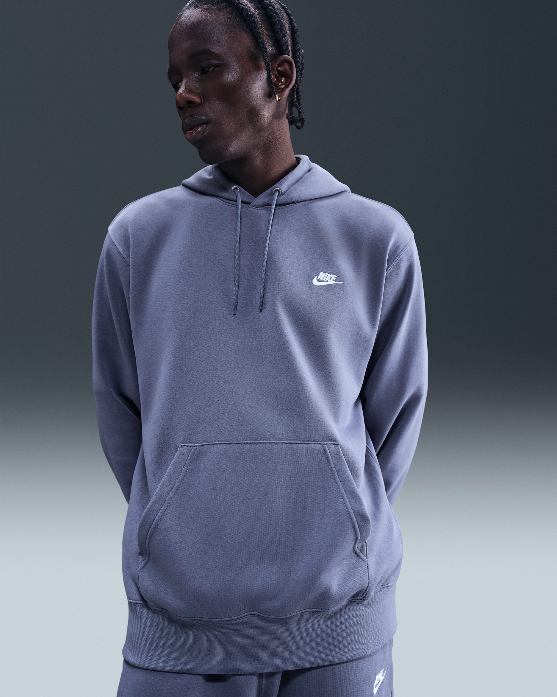 Nike Club Men's French Terry Pullover Hoodie - World Indigo/World Indigo/White