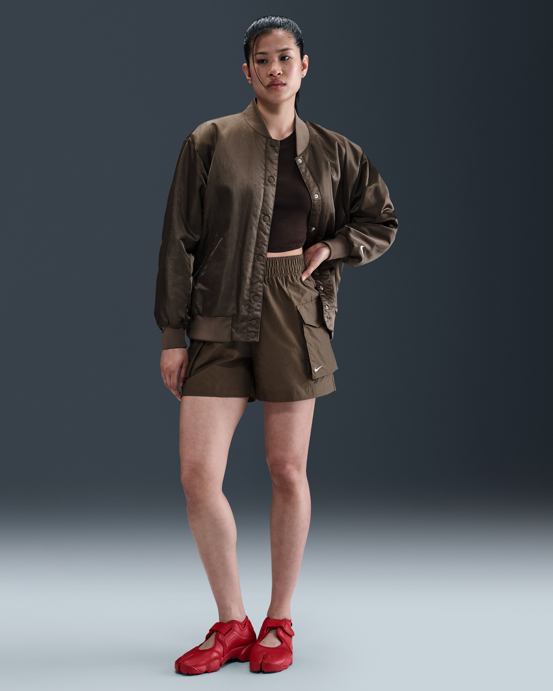 Nike Sportswear Essential Woven Women's High-Waisted 12.5cm (approx.) Cargo Shorts - Ironstone/White