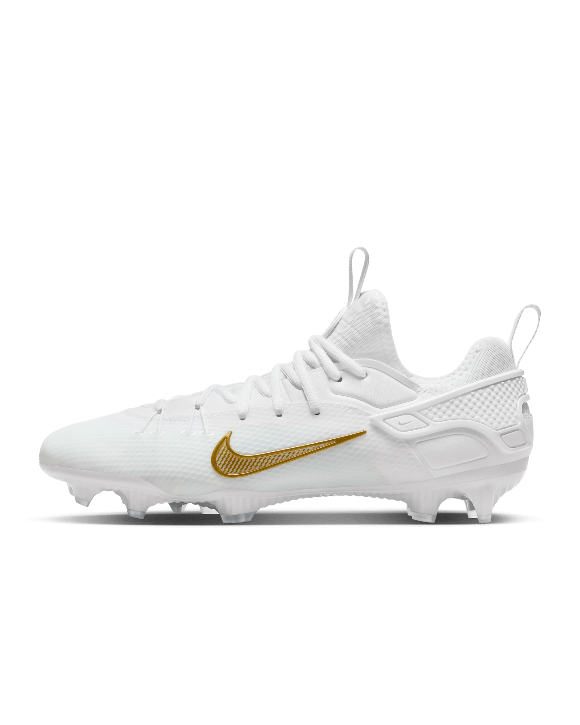 Nike Huarache 9 Elite Low LAX Lacrosse Cleats - White/White/Metallic Vivid Gold