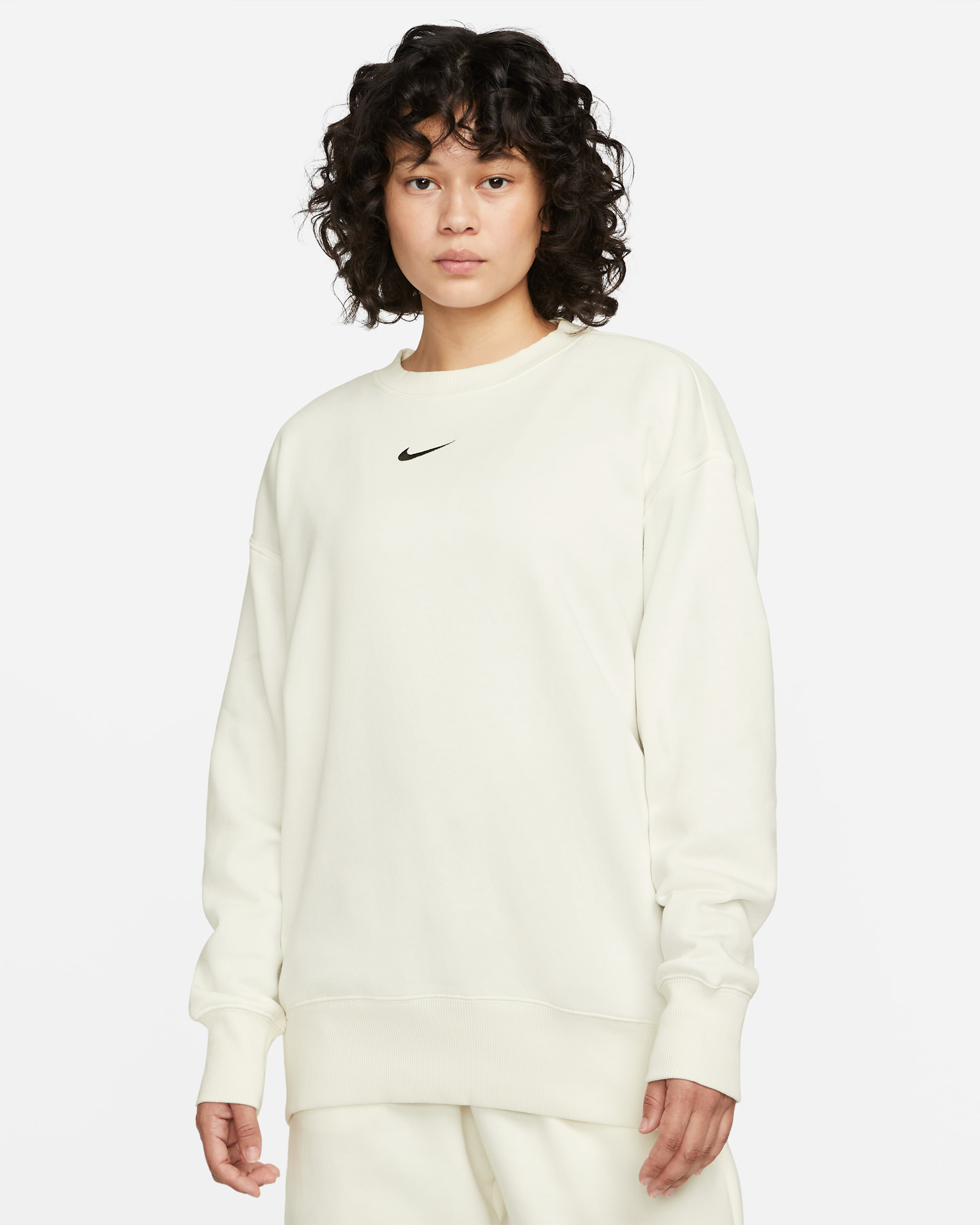Sudadera oversized de cuello redondo de tejido Fleece para mujer Nike Sportswear Phoenix - Vela/Negro