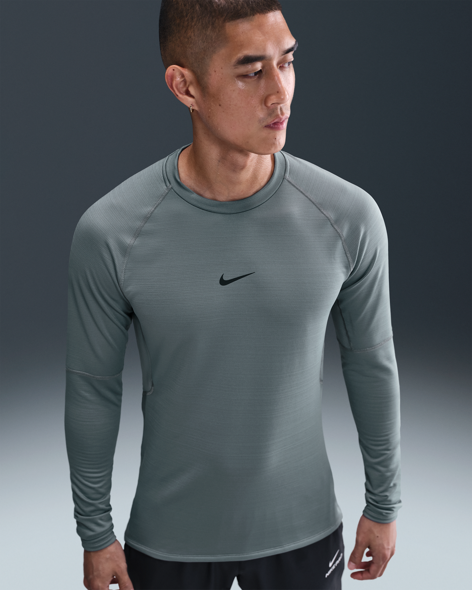 Nike Pro Warm 男款長袖上衣 - Smoke Grey/黑色
