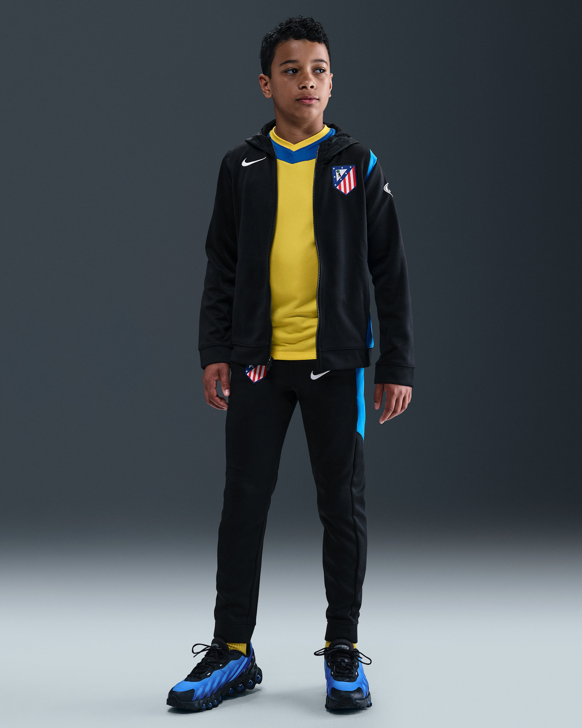 Fotbollstracksuit Atlético Madrid (tredjeställ) Nike Total 90 i vävt material för ungdom - Svart/Photo Blue/Vit
