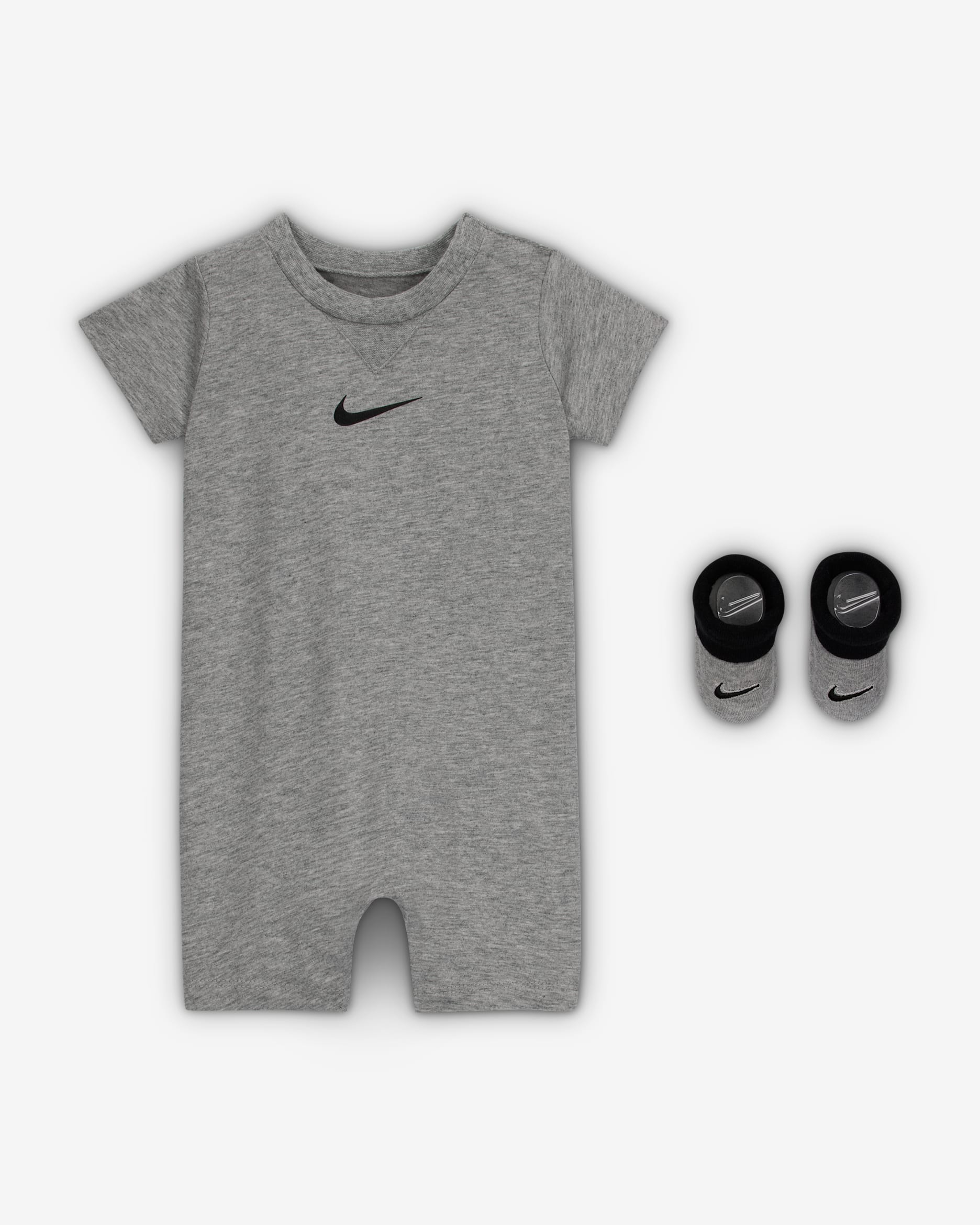 Conjunto de mameluco y botines Nike Baby Essentials - Gris oscuro jaspeado