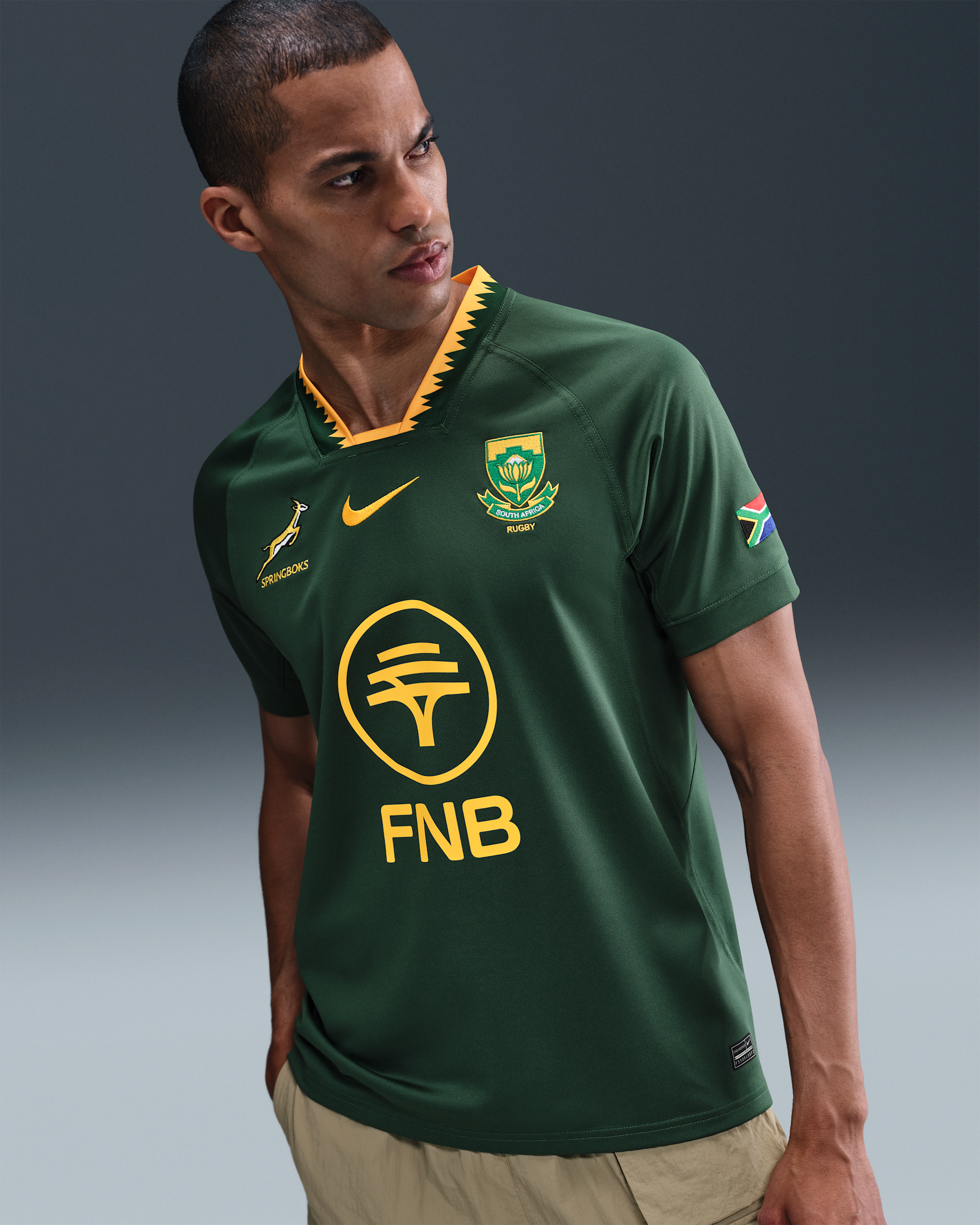 Primera equipació Stadium Springboks 2025/26 Samarreta de rugbi Replica Nike - Home - Gorge Green/University Gold