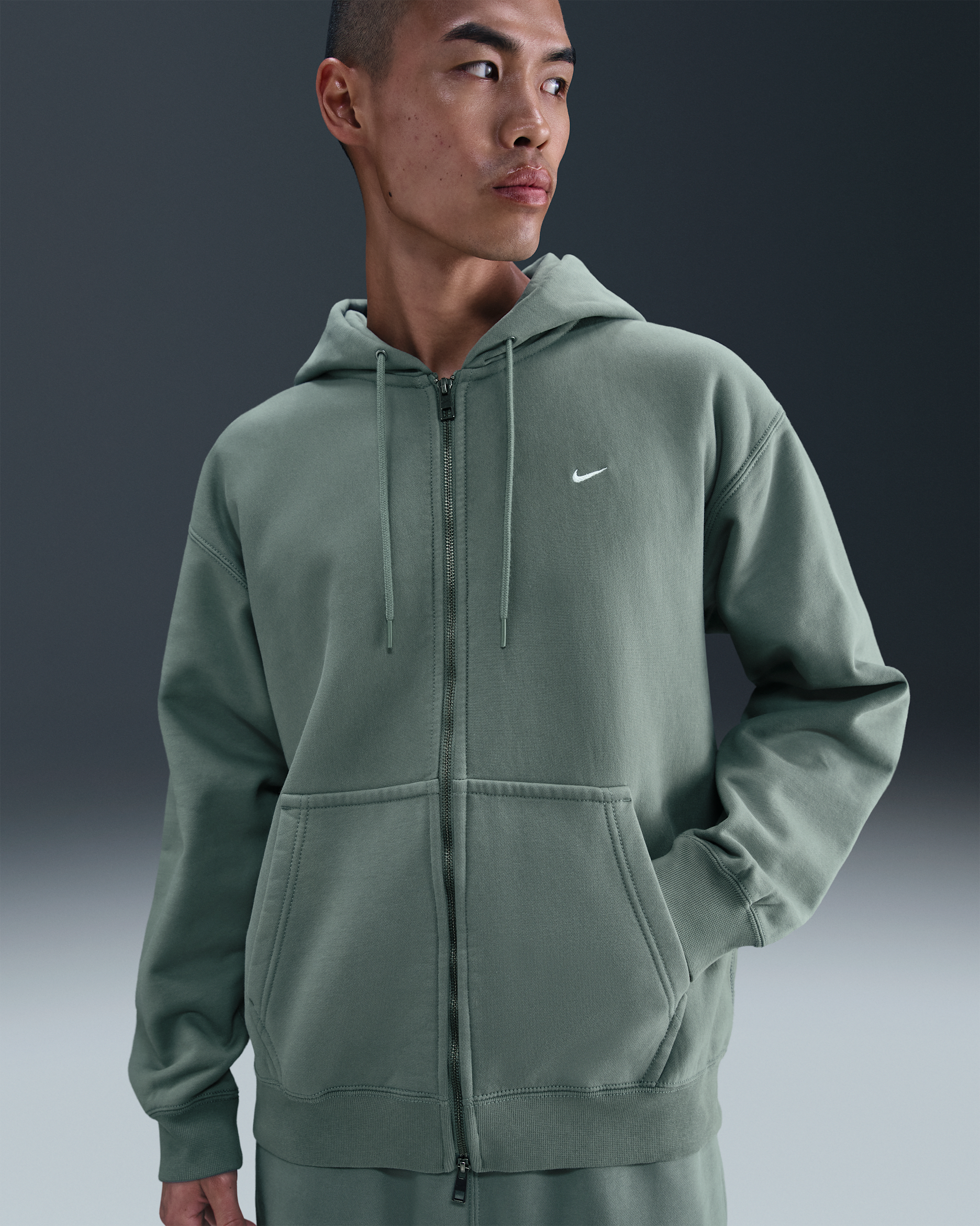 나이키 솔로 스우시 남성 풀집 플리스 후디 - 클레이 그린/클레이 그린/화이트