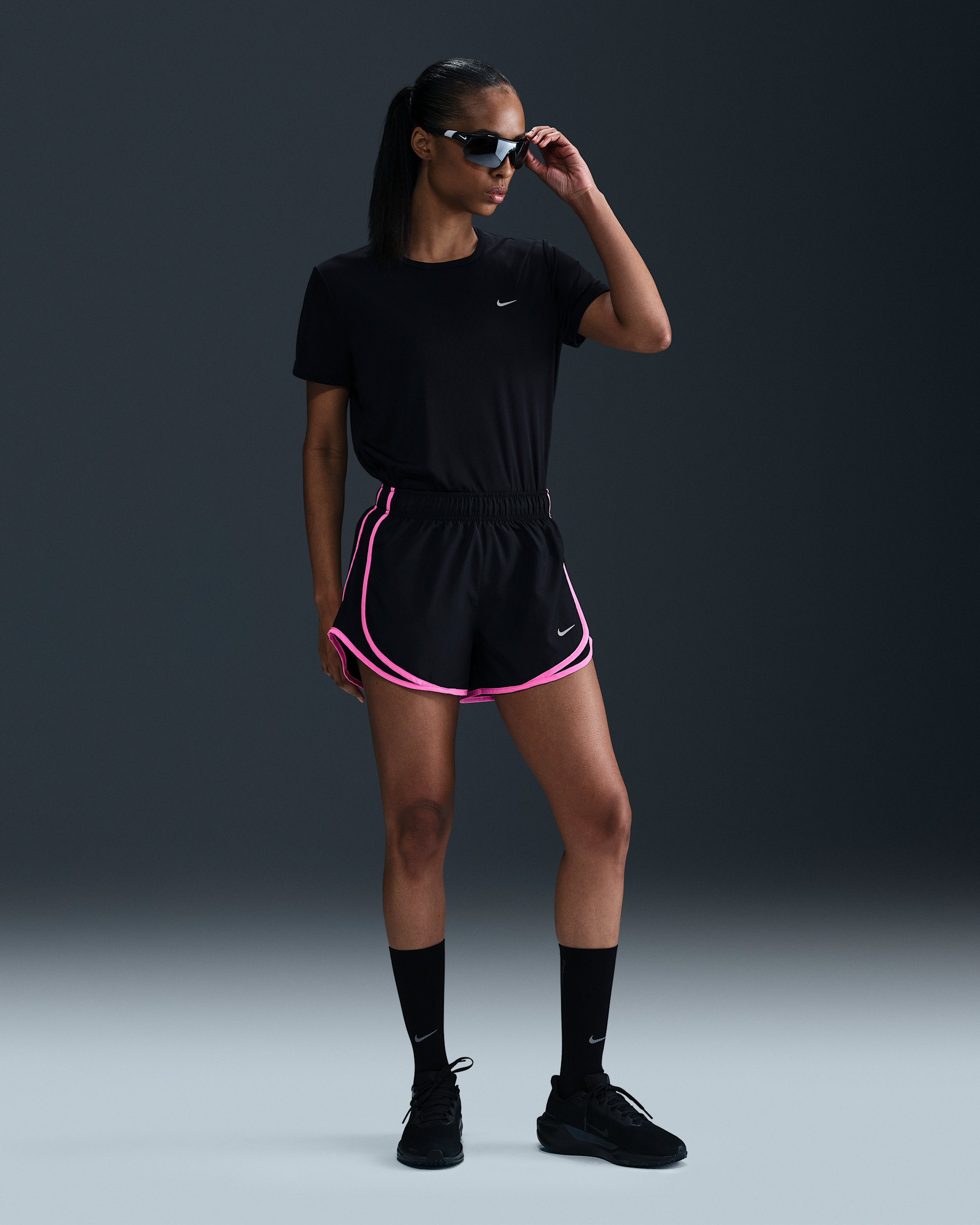 Nike Tempo Women's Dri-FIT Mid-Rise Brief-Lined Running Shorts - Black/Black/Playful Pink