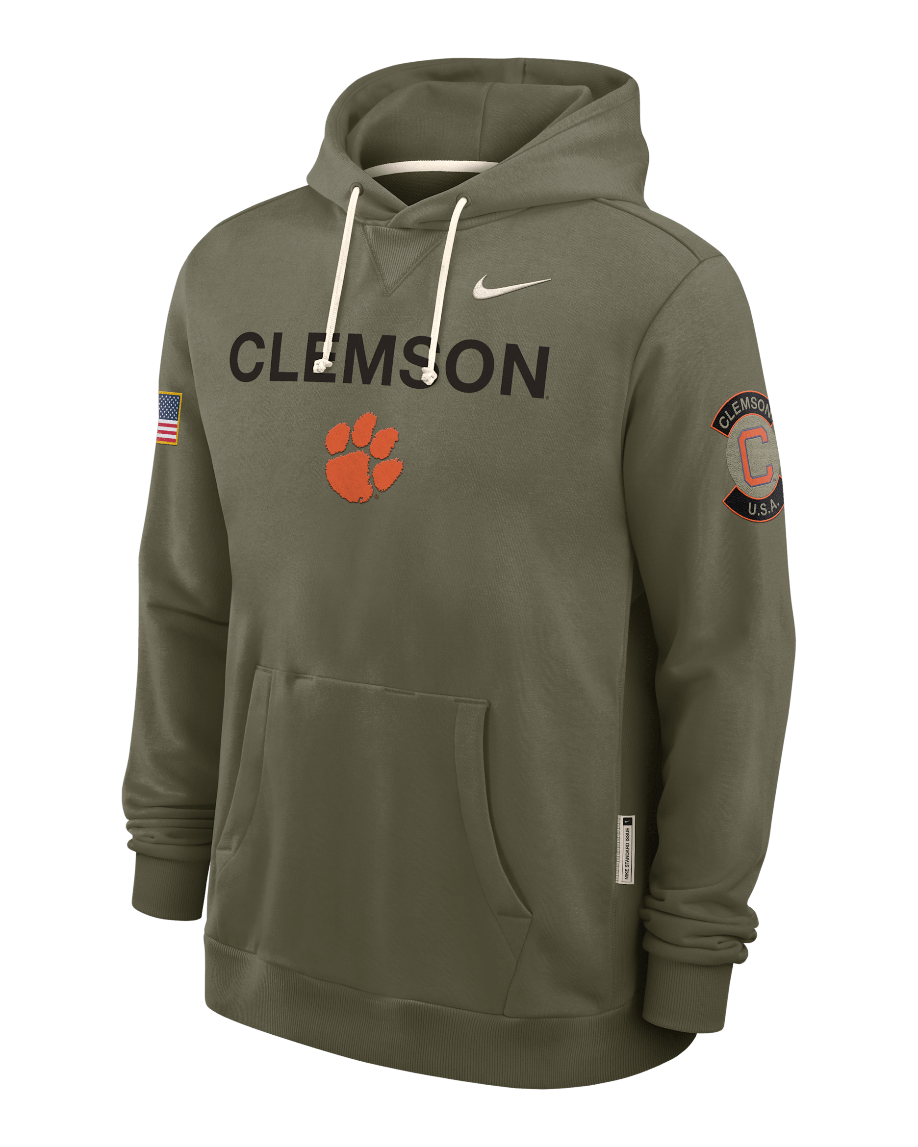 Sudadera con gorro sin cierre universitaria Nike Dri-FIT para hombre Clemson 2025 Military Appreciation - Oliva