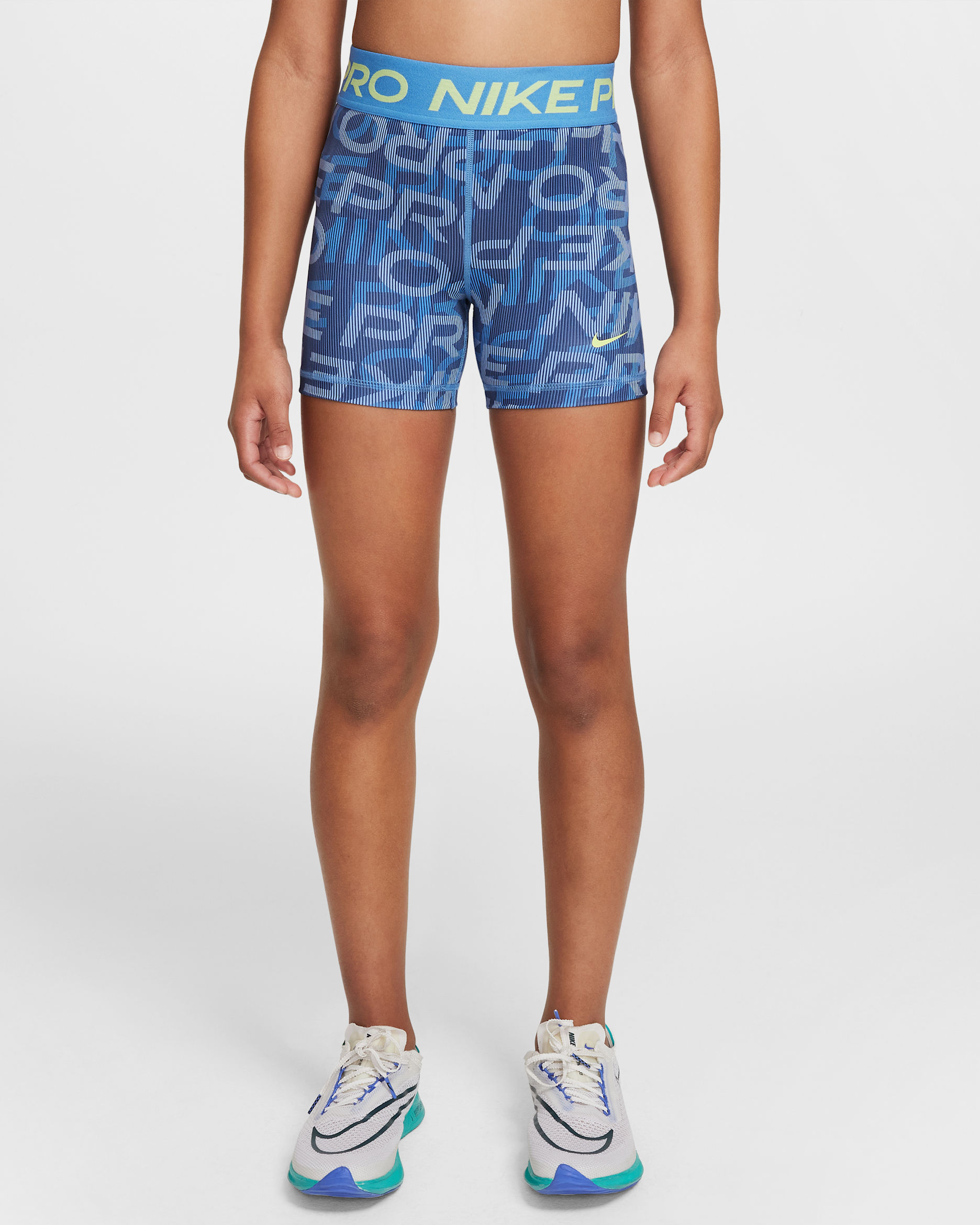 Nike Pro Big Kids' (Girls') Dri-FIT 3" Shorts - Blue Beyond/Blue Beyond/Light Lemon Twist