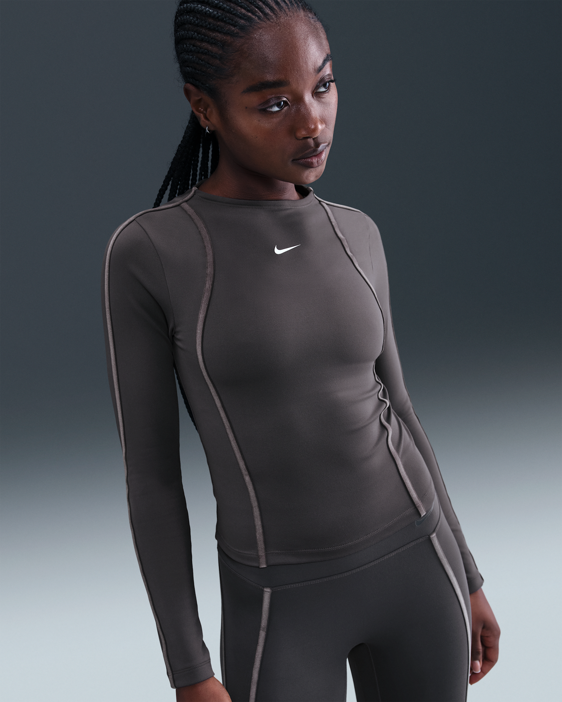 Langærmet Nike One Fitted Dri-FIT-trøje til kvinder - Thunder Grey/hvid