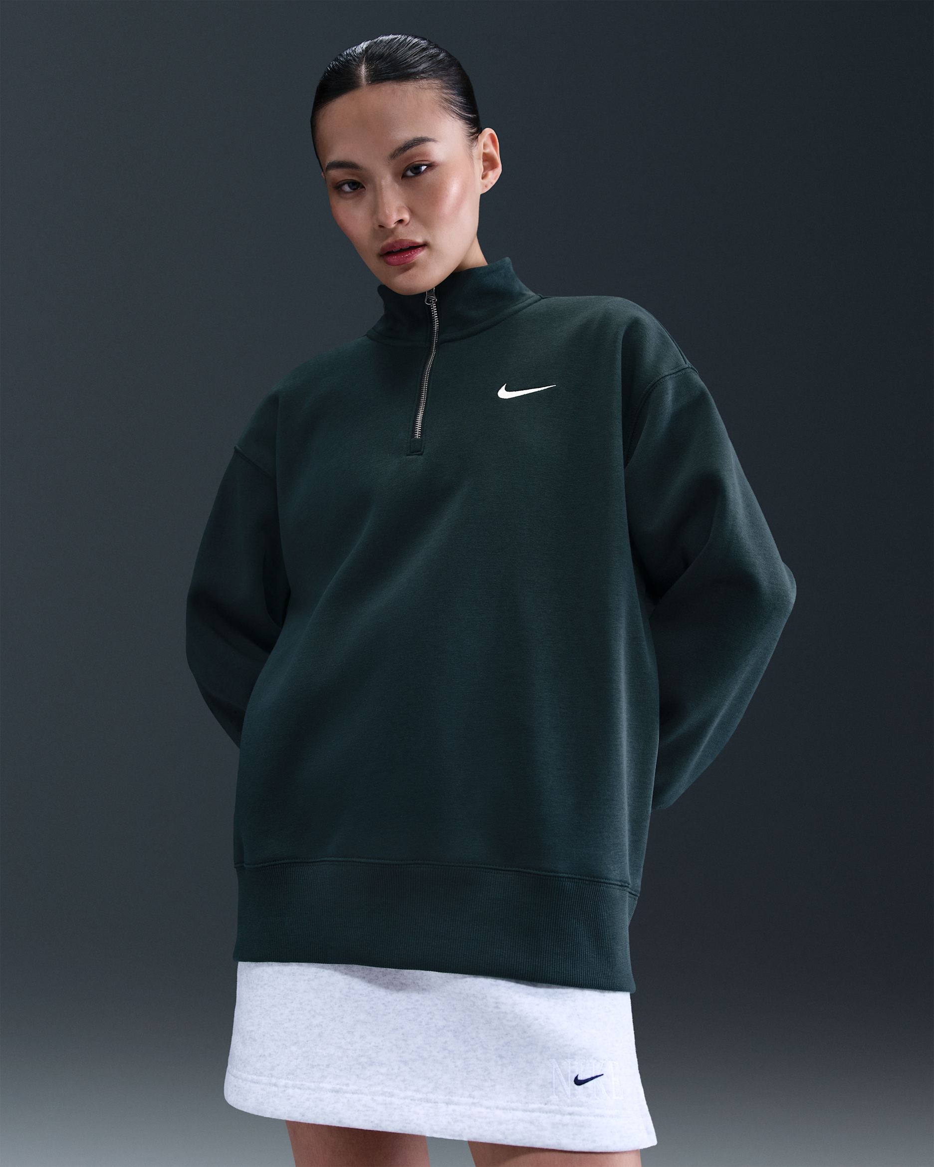 Sudadera oversized con cierre de 1/4 para mujer Nike Sportswear Phoenix Fleece - Alga/Vela