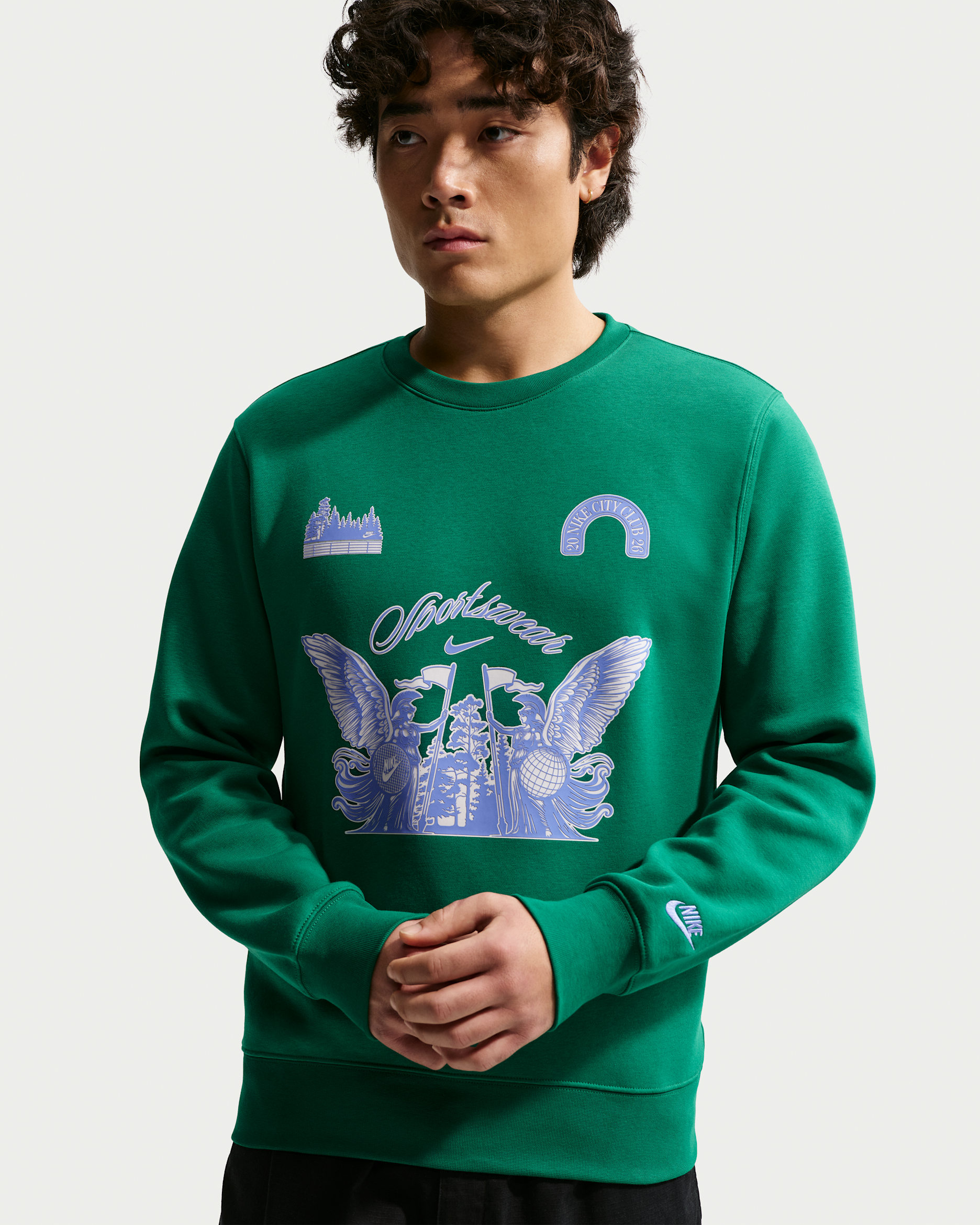 Nike Sportswear Club Men's Fleece Crew-Neck Sweatshirt - Malachite/Royal Pulse