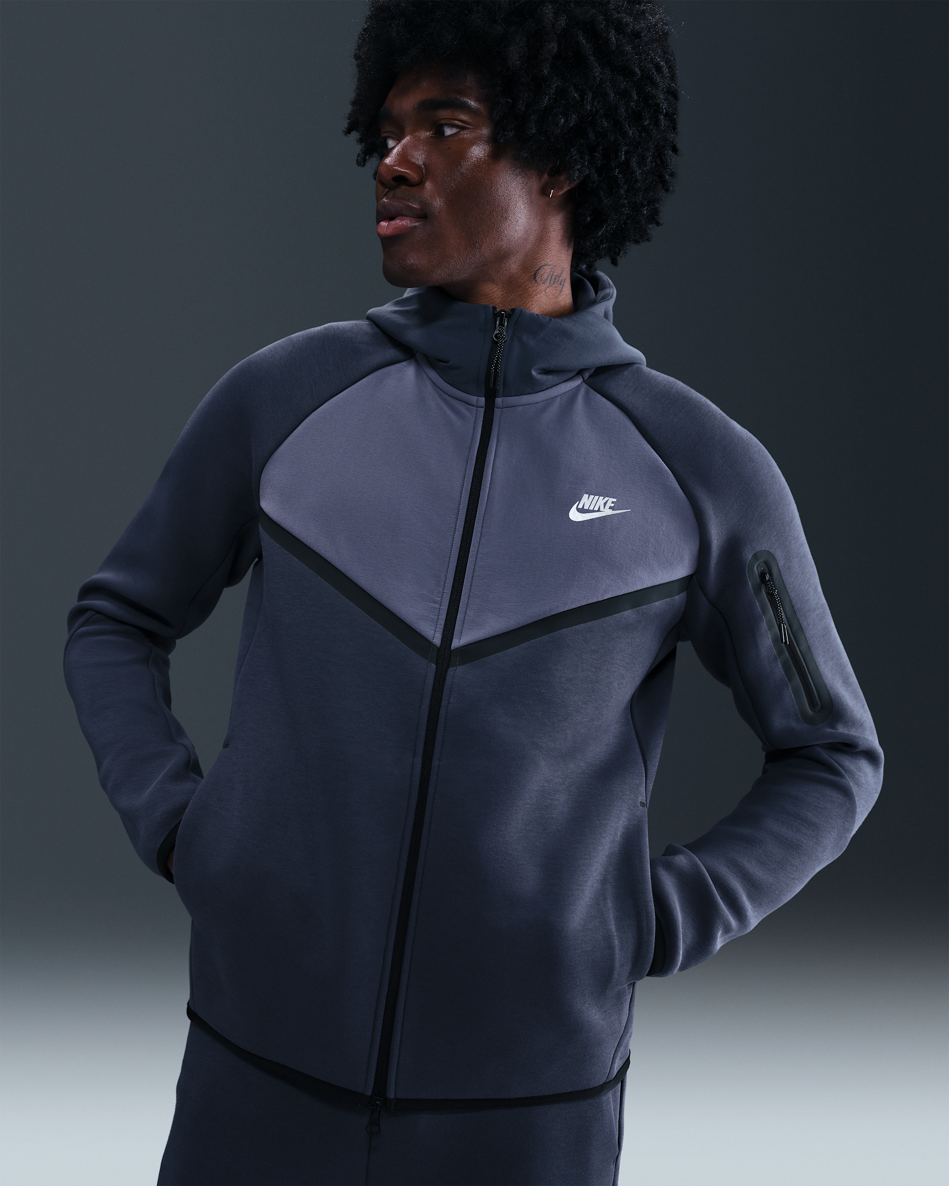 Nike Tech Fleece Windrunner Tam Boy Fermuarlı Erkek Ceketi - Thunder Blue/Diffused Blue/Metallic Silver
