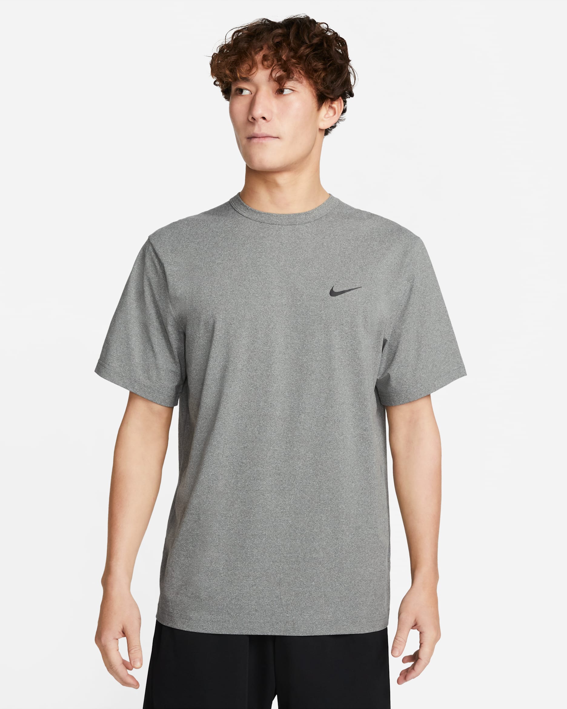 나이키 드라이 핏 UV 하이버스 남성 반팔 피트니스 탑 - 스모크 그레이/헤더/블랙