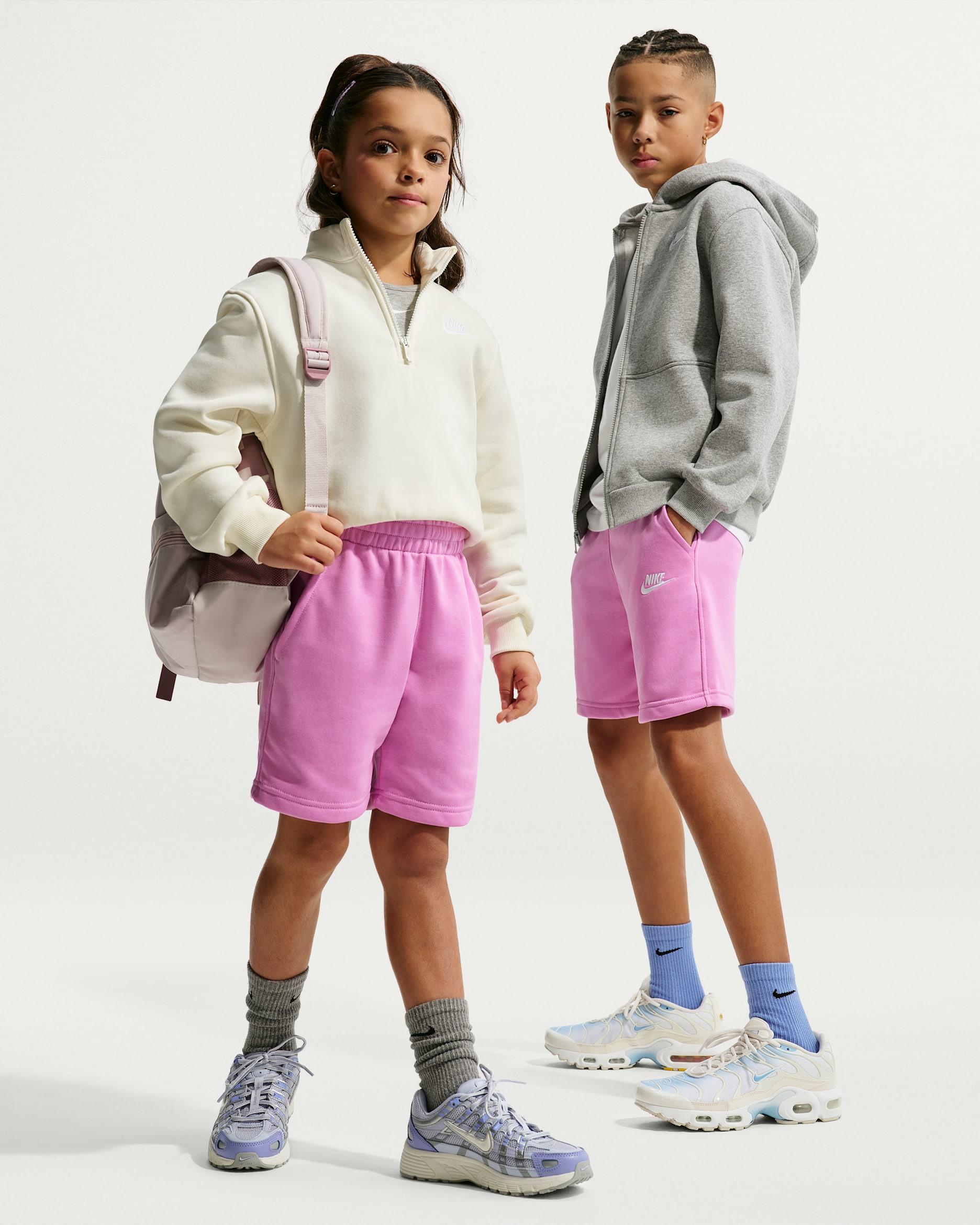 Nike Sportswear Club Fleece Big Kids' French Terry Shorts - Light Magenta/White