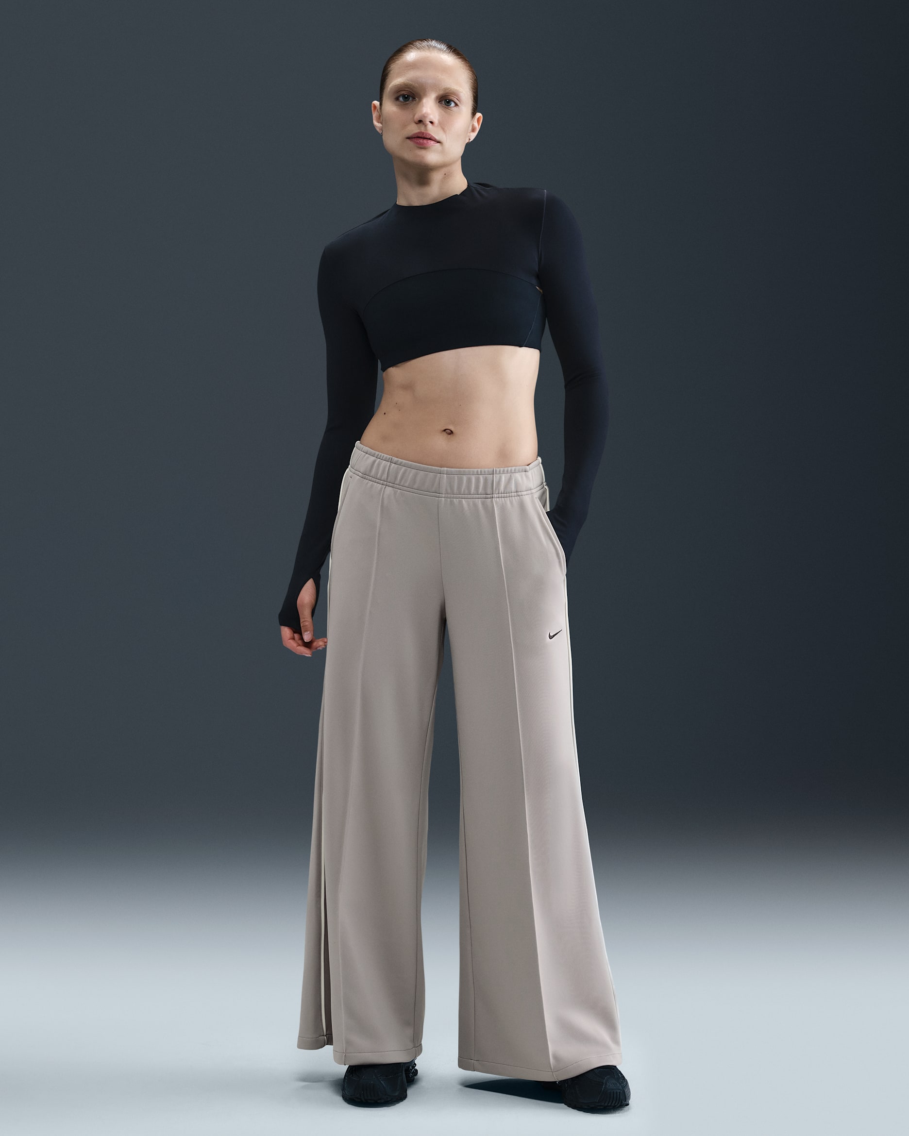 Nike Sportswear Women's Mid-Rise Wide-Leg Tracksuit Bottoms - College Grey/Sail/Black