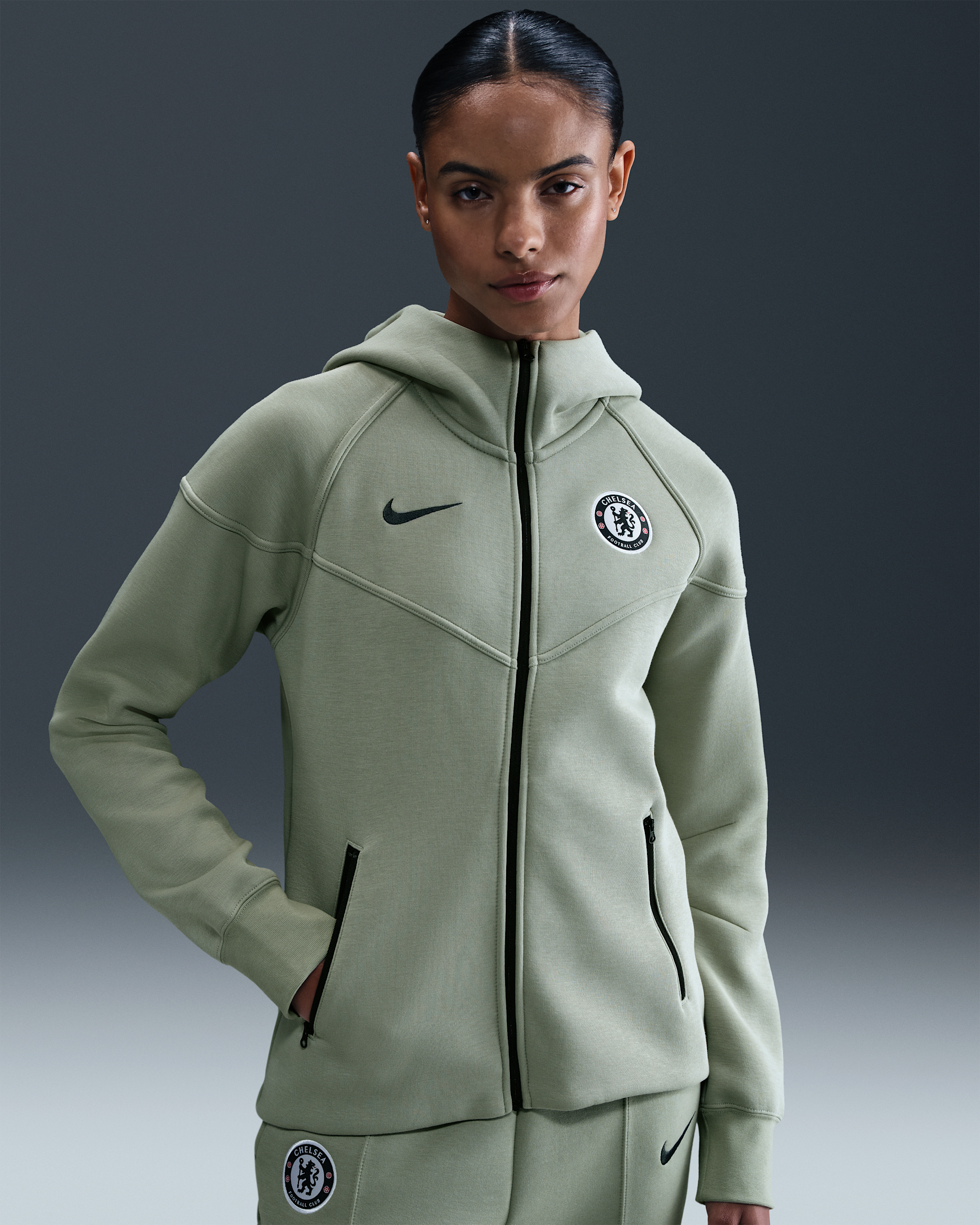 FC Chelsea Tech Windrunner Nike Football Fleece-Kapuzenjacke (Damen) - Jade Horizon/Galactic Jade