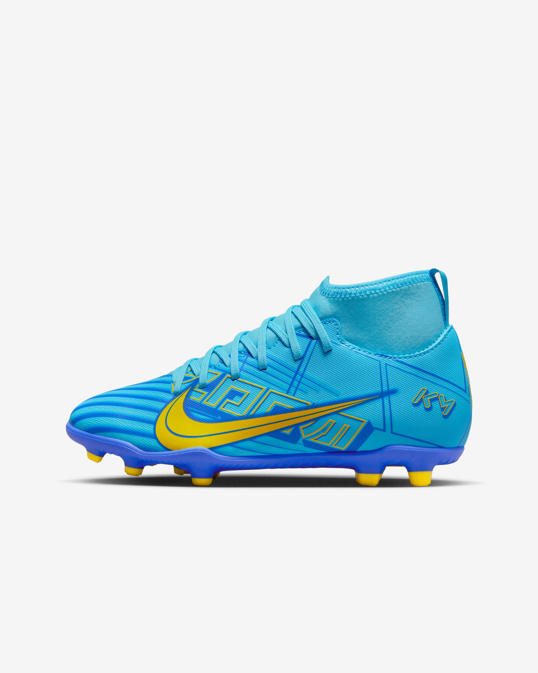 Nike Jr. Mercurial Superfly 9 Club KM FG/MG Younger/Older Kids' Multi-Ground High-Top Football Boot - Baltic Blue/White