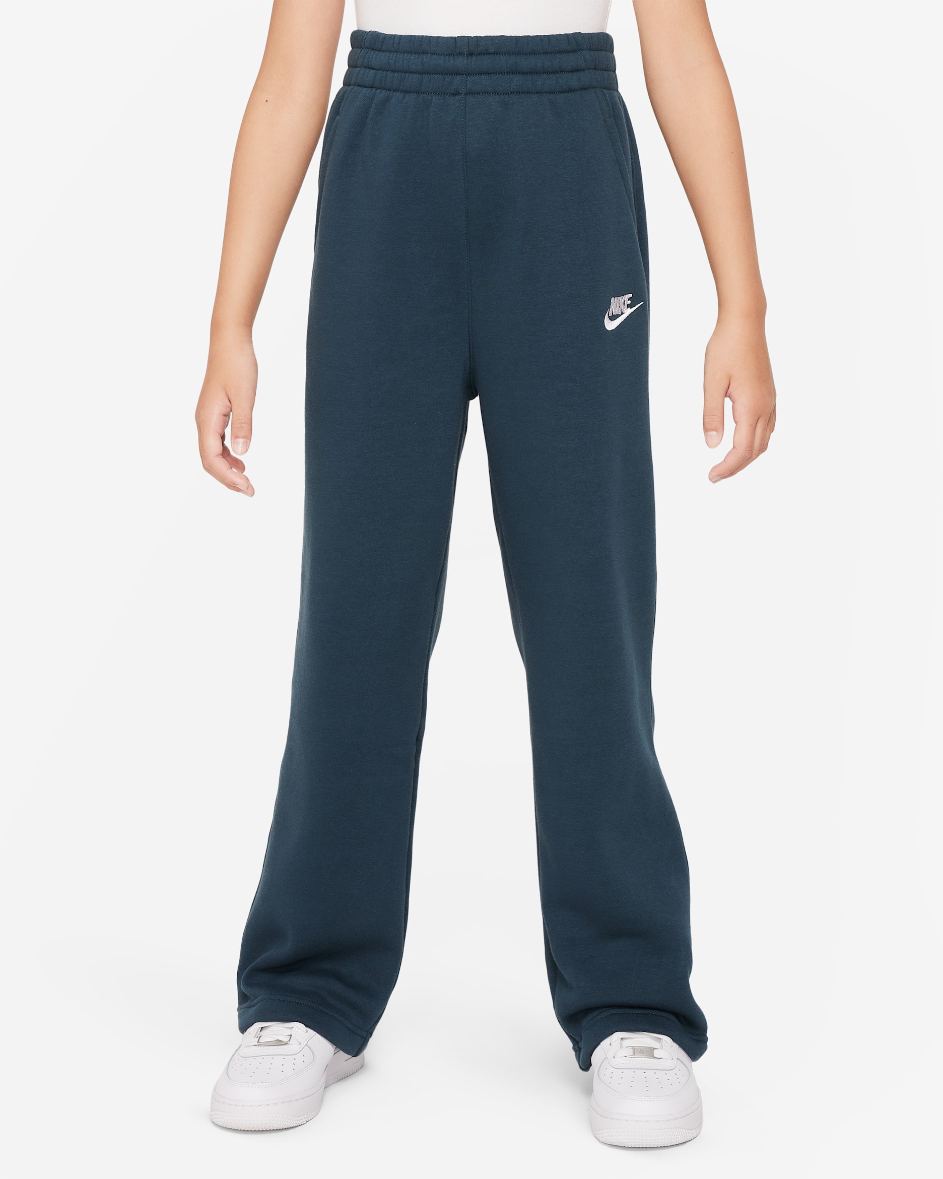 Nike Sportswear Club Fleece Big Kids' (Girls') Wide-Leg Pants - Deep Jungle/Deep Jungle/White