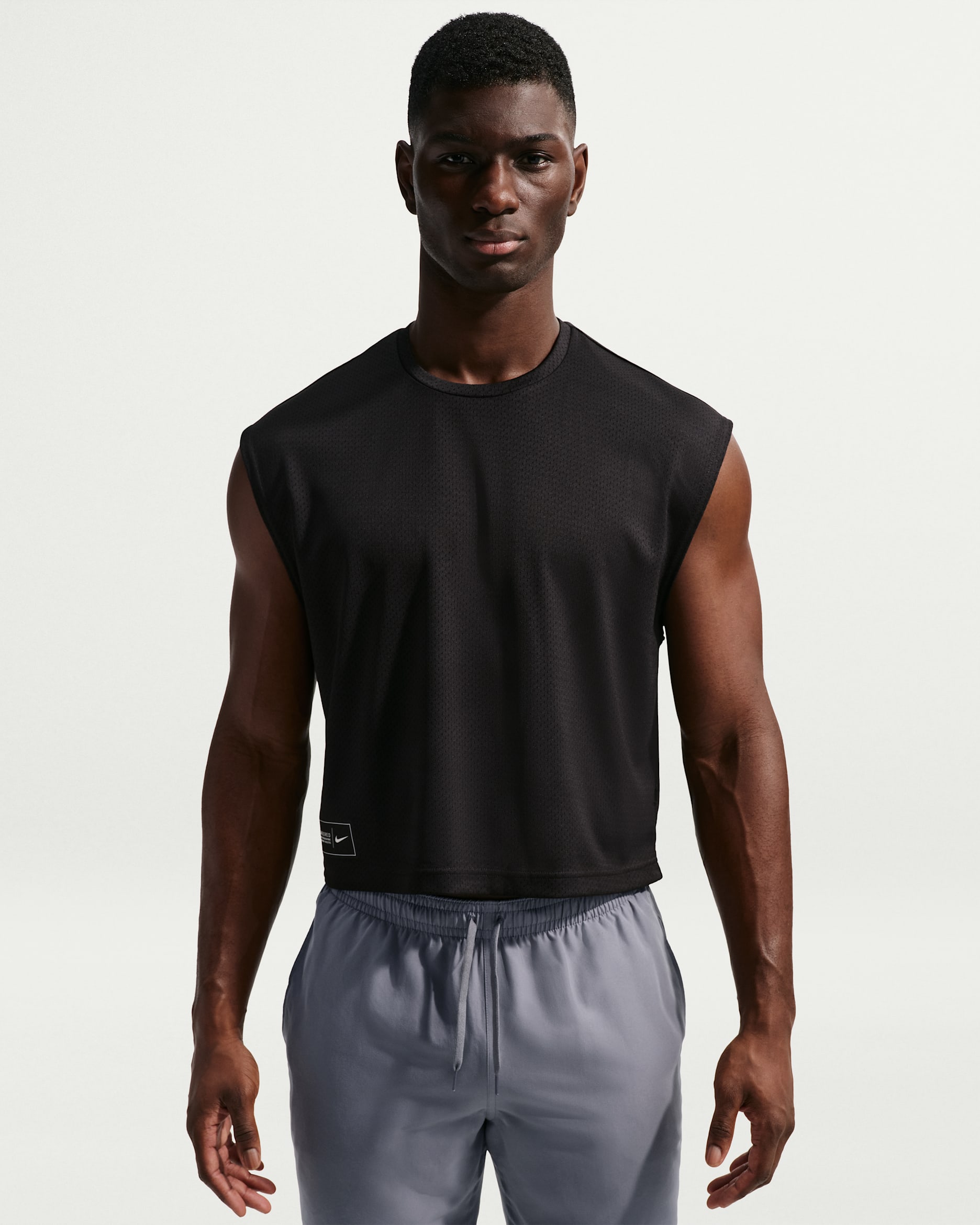 Top cropped para hombre Nike Swim - Negro/Gris azulado/Negro/Blanco