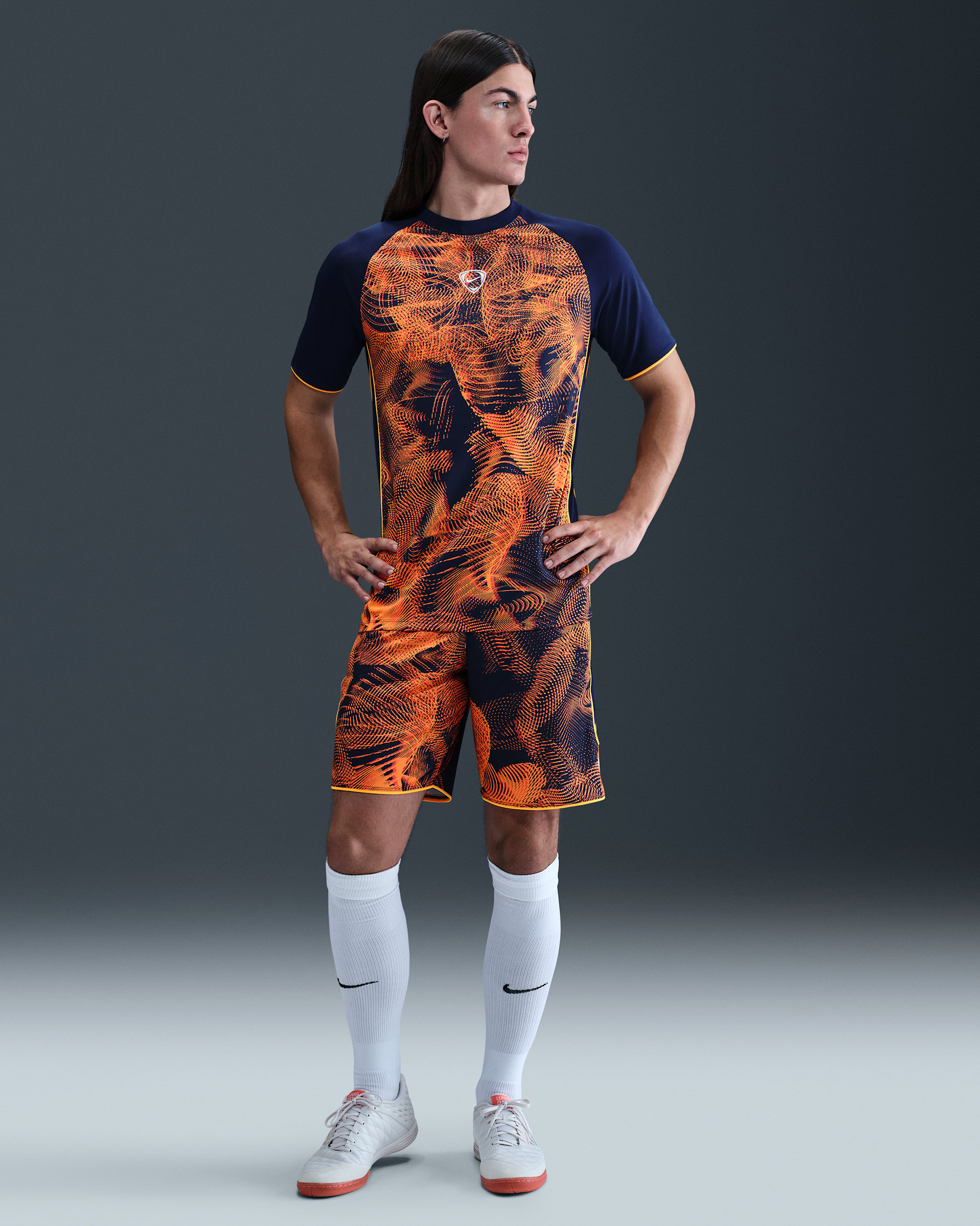Short de foot Dri-FIT Nike Academy+ pour homme - Blue Void/Laser Orange/Laser Orange/Blanc
