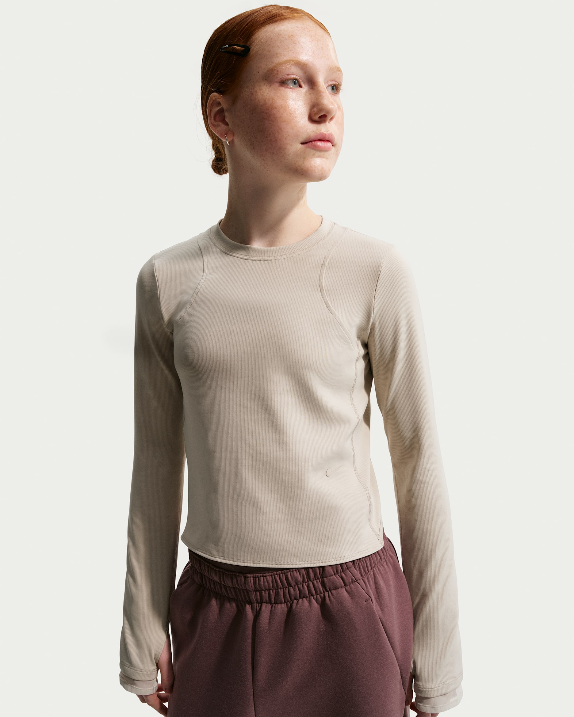 Nike MAVN Girls' Dri-FIT Ribbed Long-Sleeve Top - Cream II/Cream II/Cream II