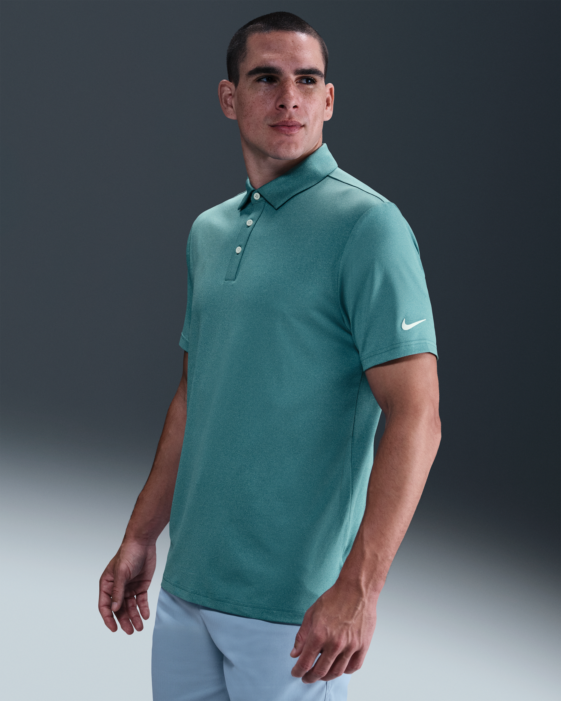 Nike Tour Men's Dri-FIT Heathered Golf Polo - Mineral Teal/Pure/Pale Ivory