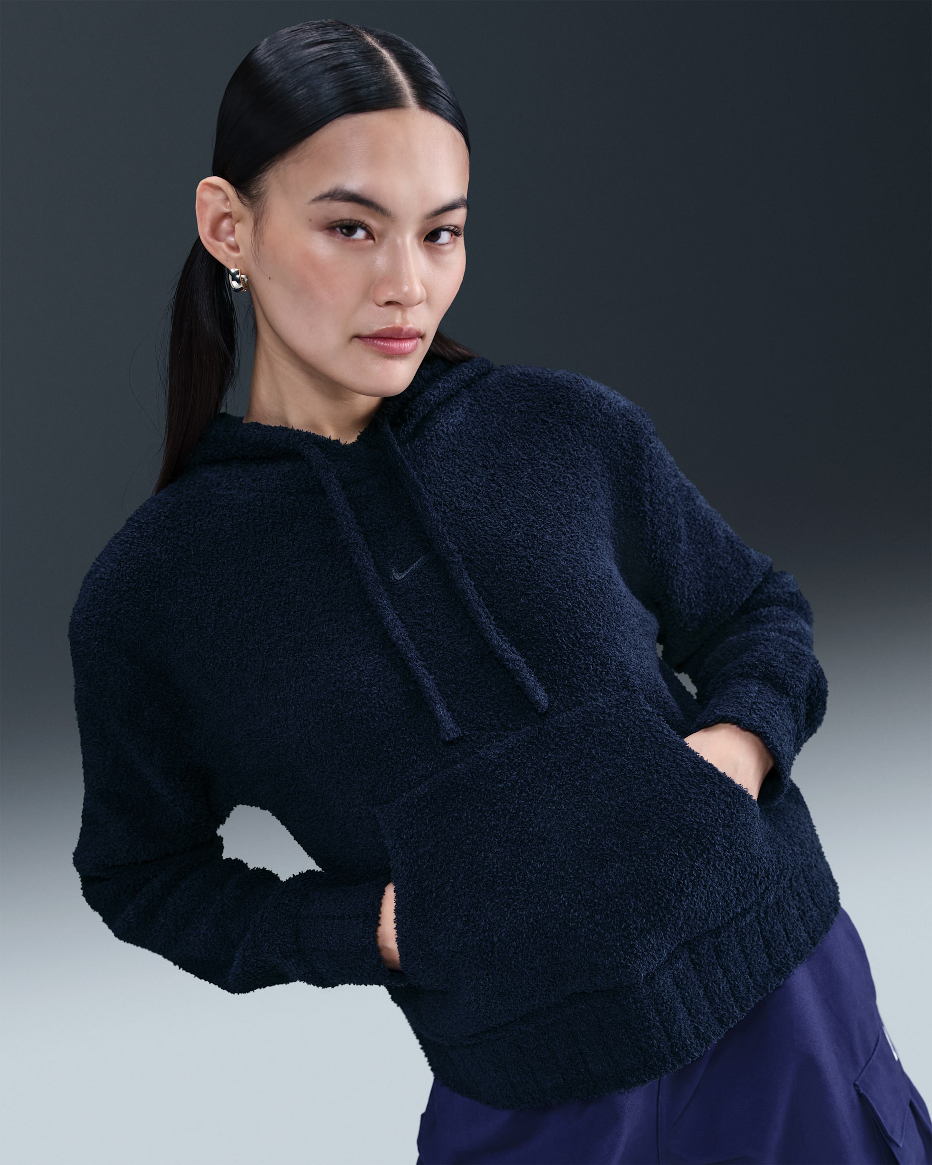 Nike Sportswear Phoenix Cozy Bouclé Women's Loose Knit Hoodie - Midnight Navy/Midnight Navy