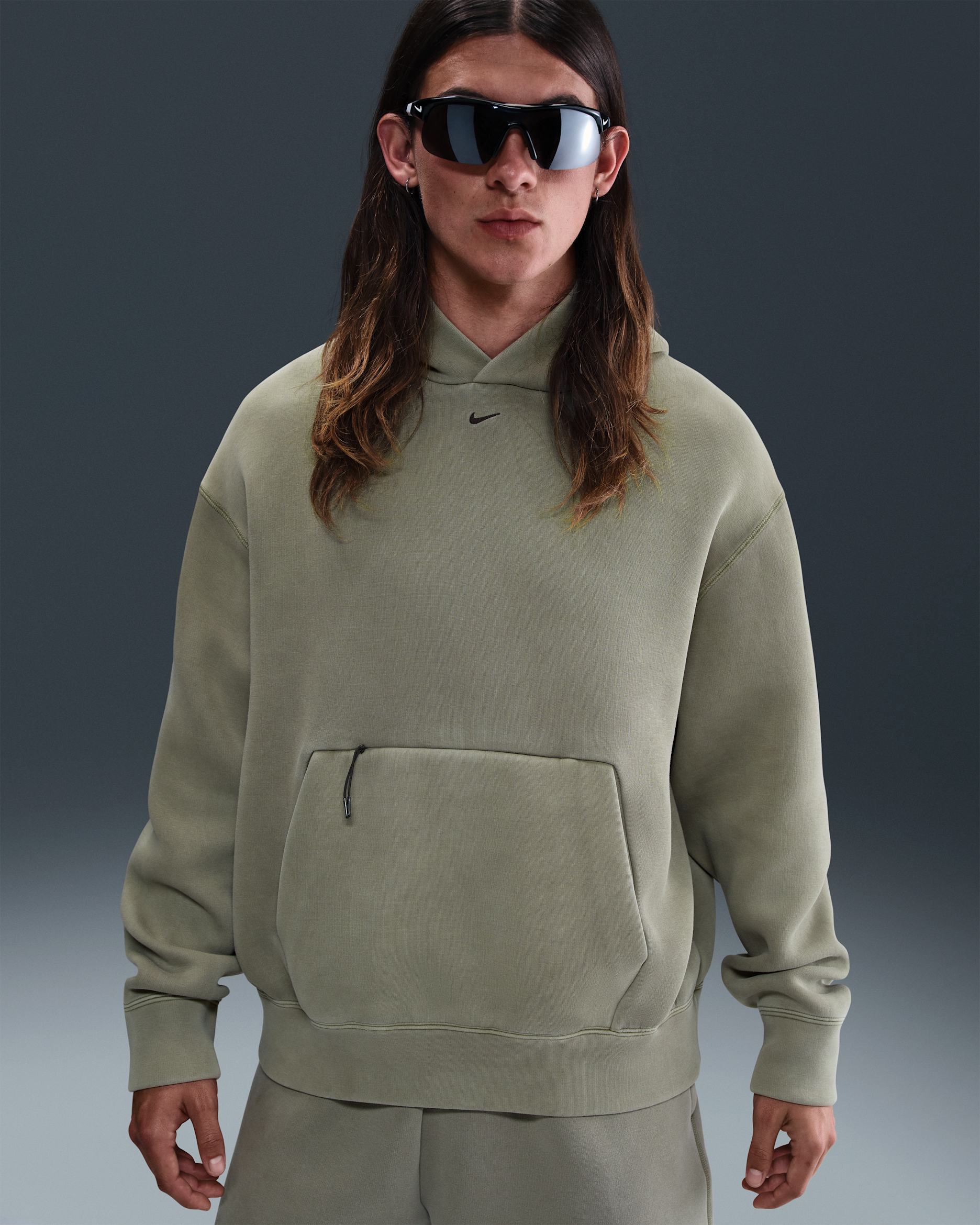 Nike Tech 男款 Fleece 連帽上衣 - Light Army/黑色