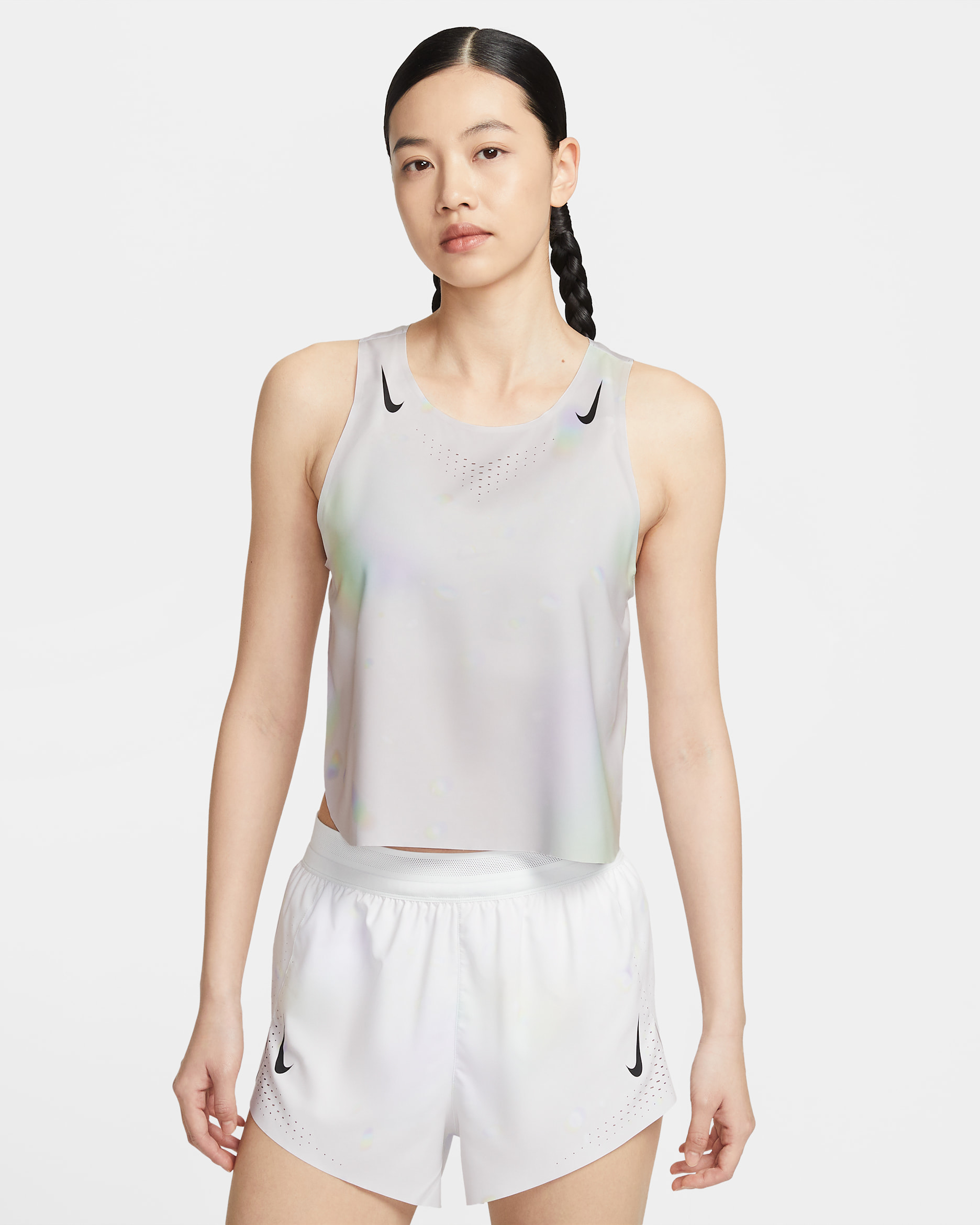 나이키 에어로스위프트 여성 드라이 핏 ADV 크롭 러닝 탱크 탑 - 오프 화이트/블랙
