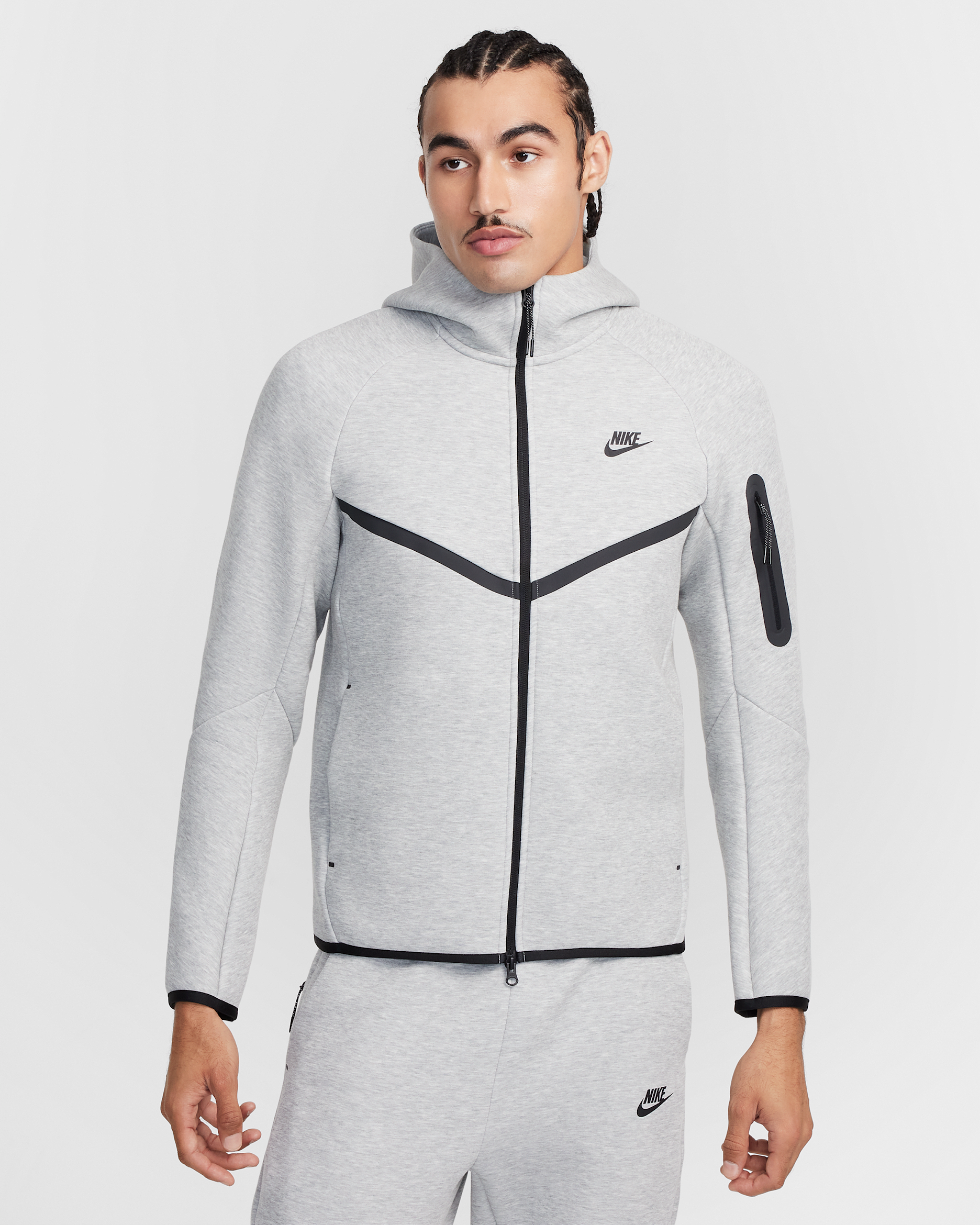 Nike Tech Men's Full-Zip Windrunner Hoodie - Dark Grey Heather/Black