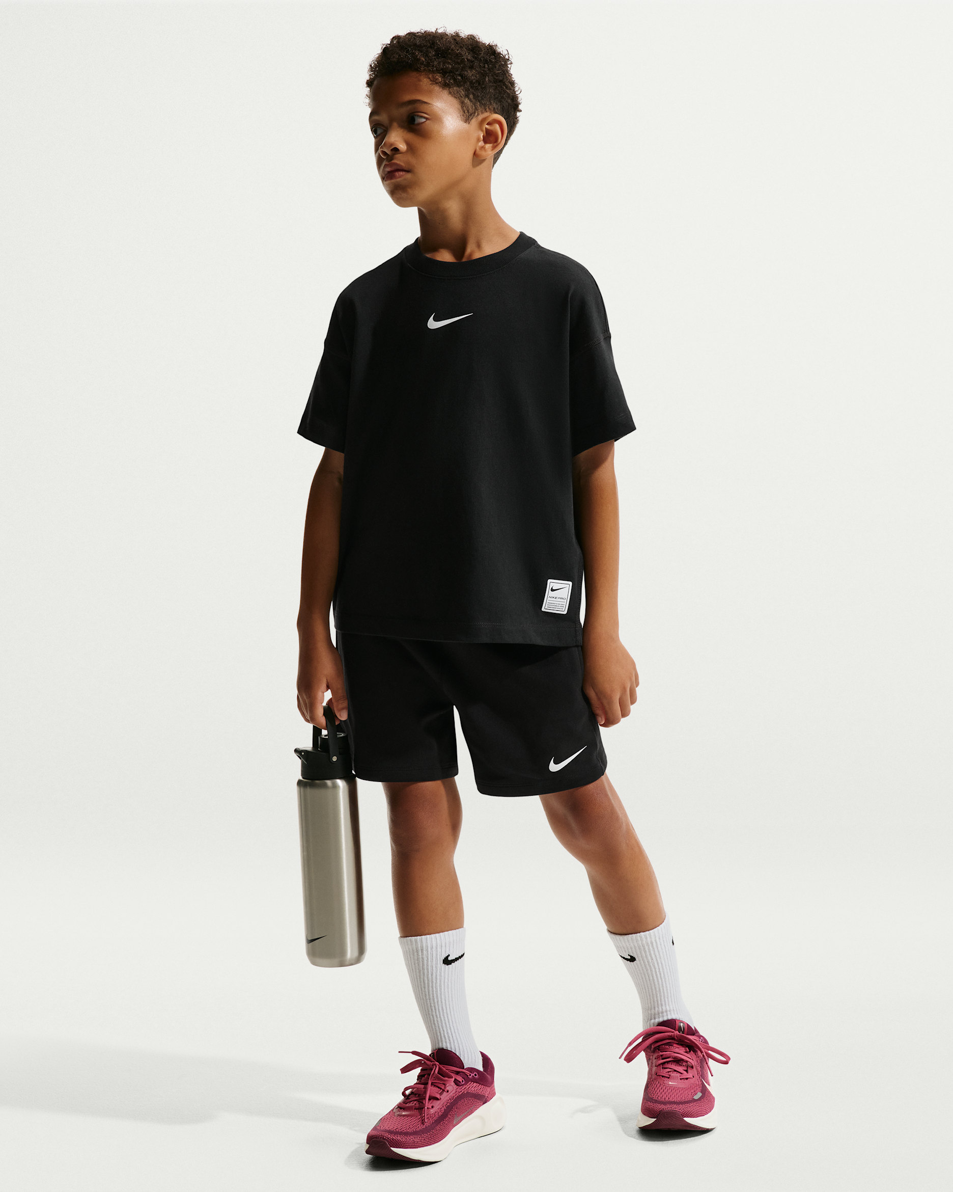 Nike Pro Older Kids' (Boys') Dri-FIT Fleece Shorts - Black/White/White