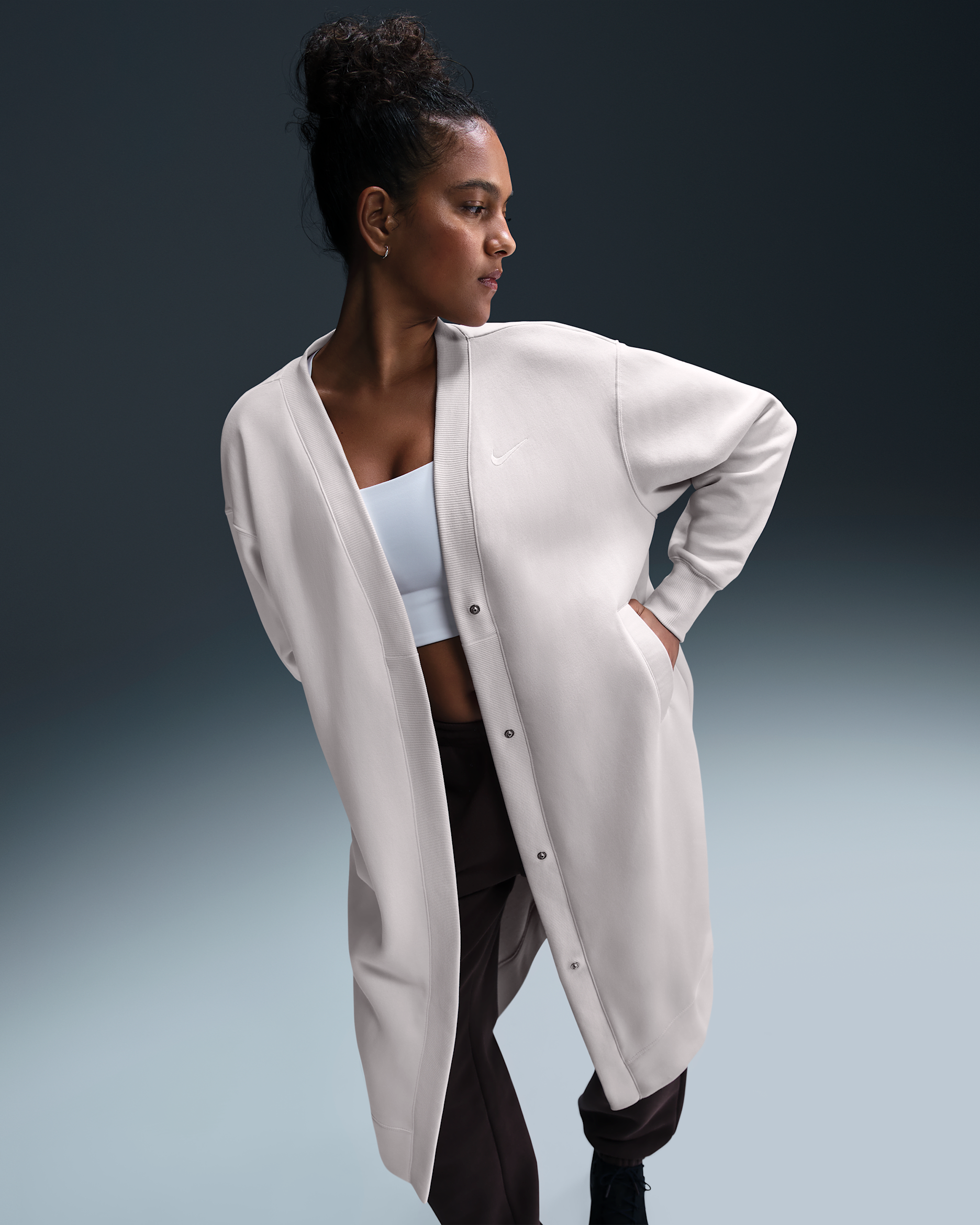 Nike Sportswear Phoenix Fleece Women's Oversized Long Cardigan - Light Orewood Brown/Sail