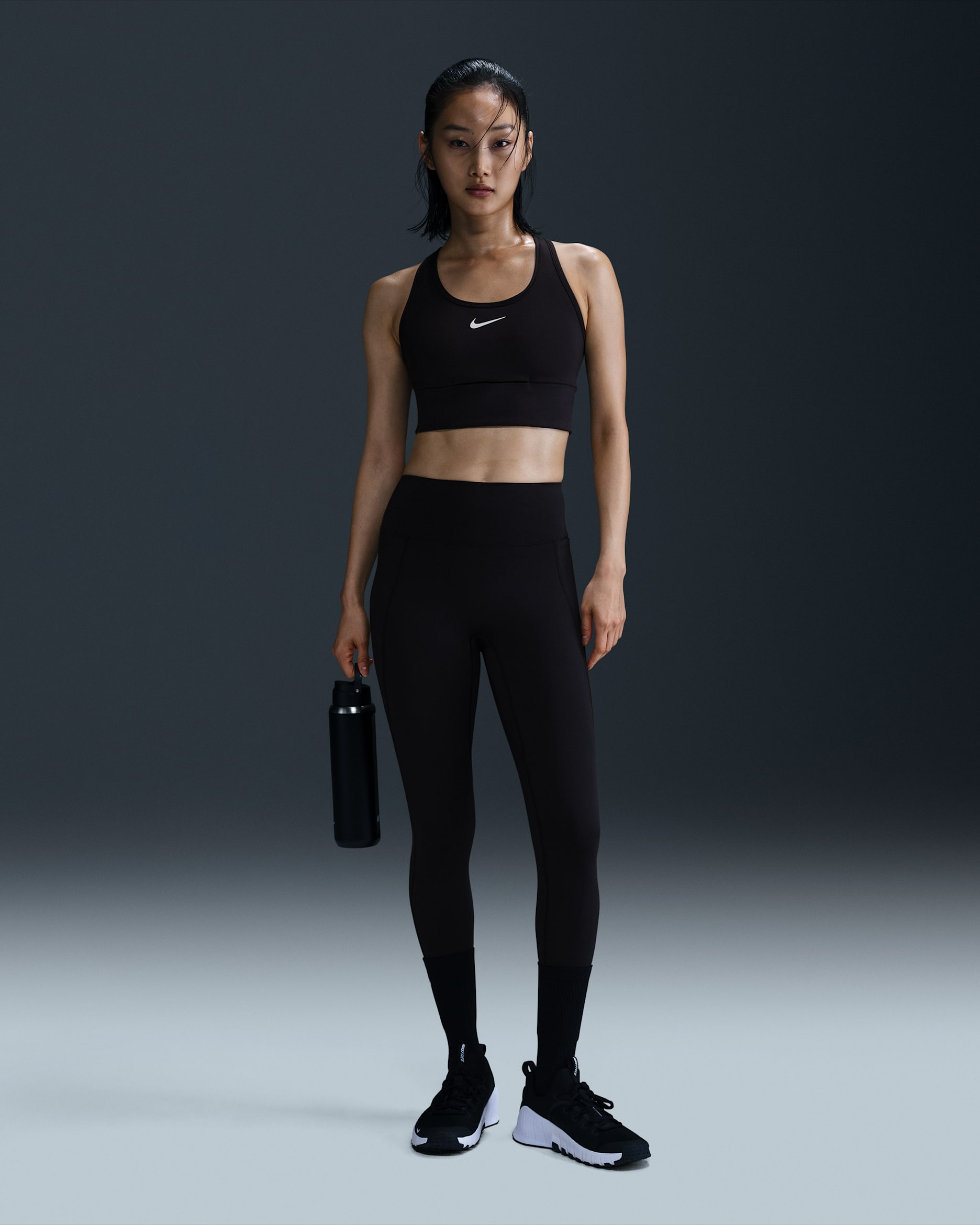 Nike Universa 女款高腰全長式正面無縫線內搭褲 - 黑色/Anthracite/Dark Smoke Grey