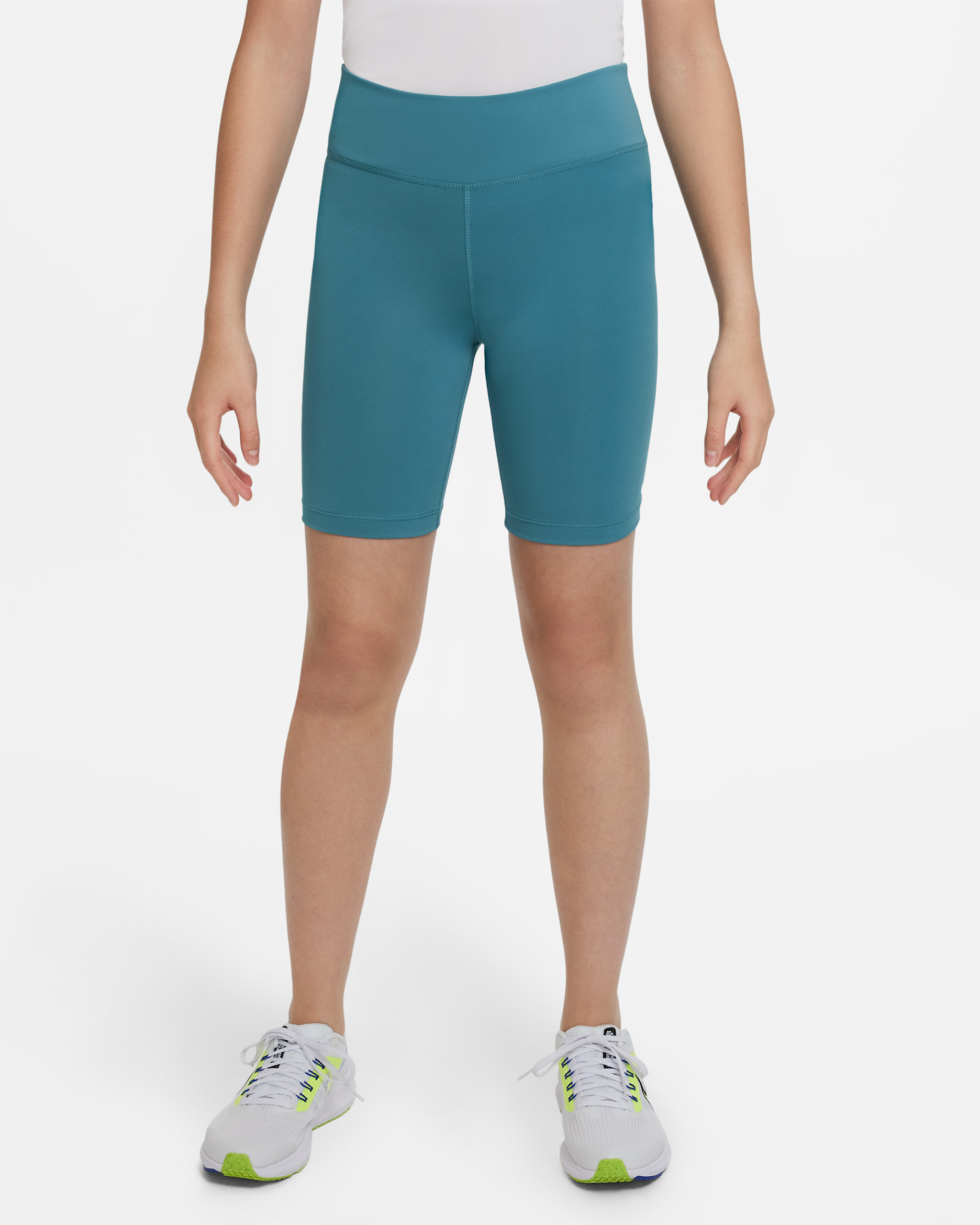 Nike One 大童 (女童) 單車短褲 - Mineral Teal/白色