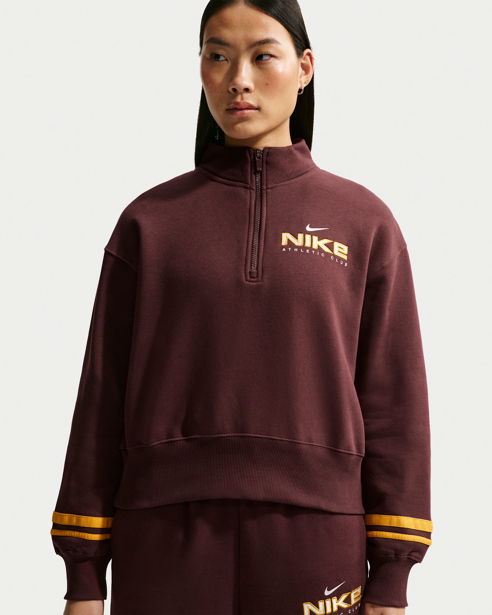 Nike Sportswear Fleece-Oberteil in Oversize mit Viertelreißverschluss für Damen - Burgundy Crush