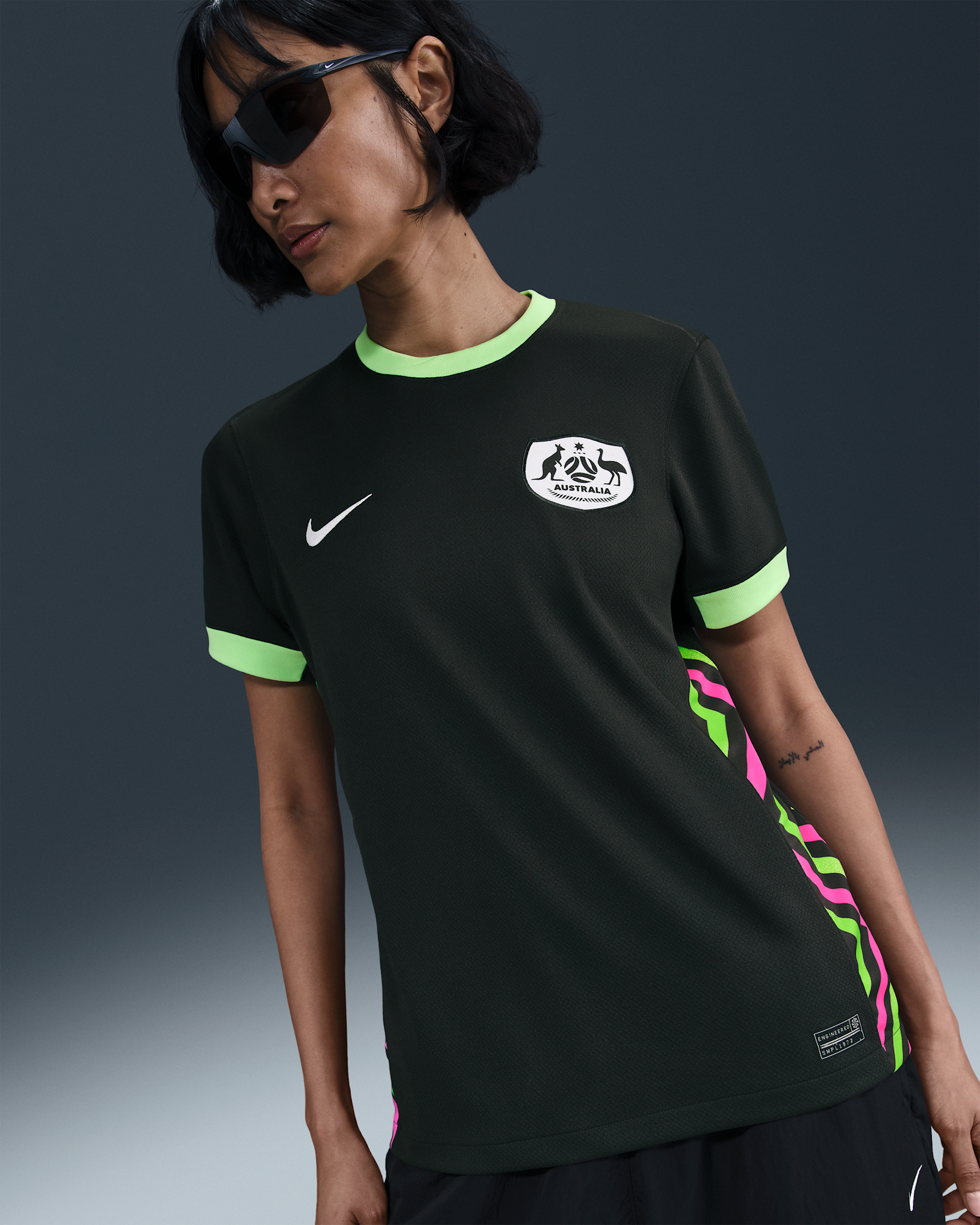 Australia 2025/26 Stadium Away Women's Nike Dri-FIT Football Replica Shirt - Night Forest/Lime Blast/White