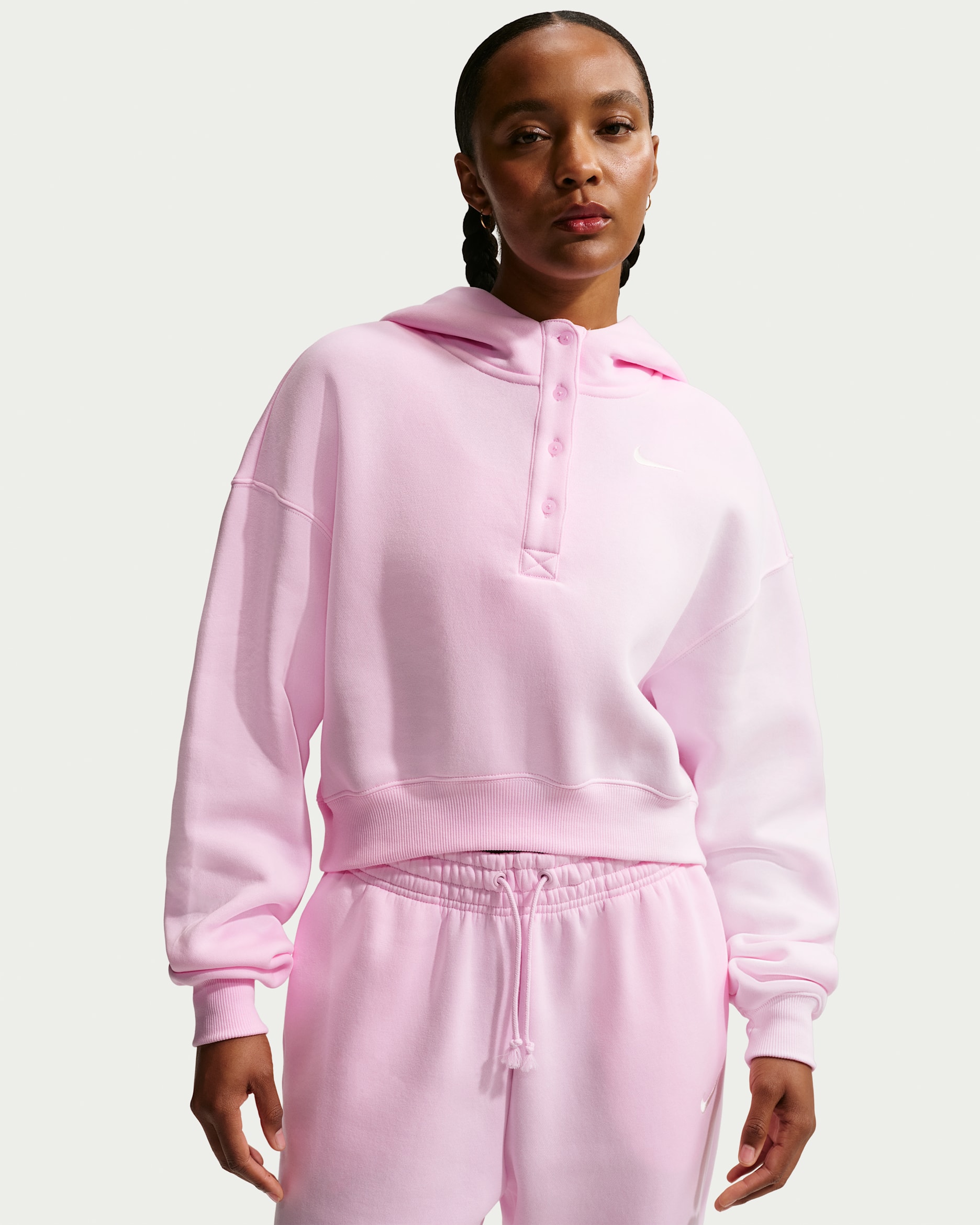 Nike Sportswear Phoenix Fleece Women's Oversized Cropped Henley Hoodie - Pink Foam/Sail