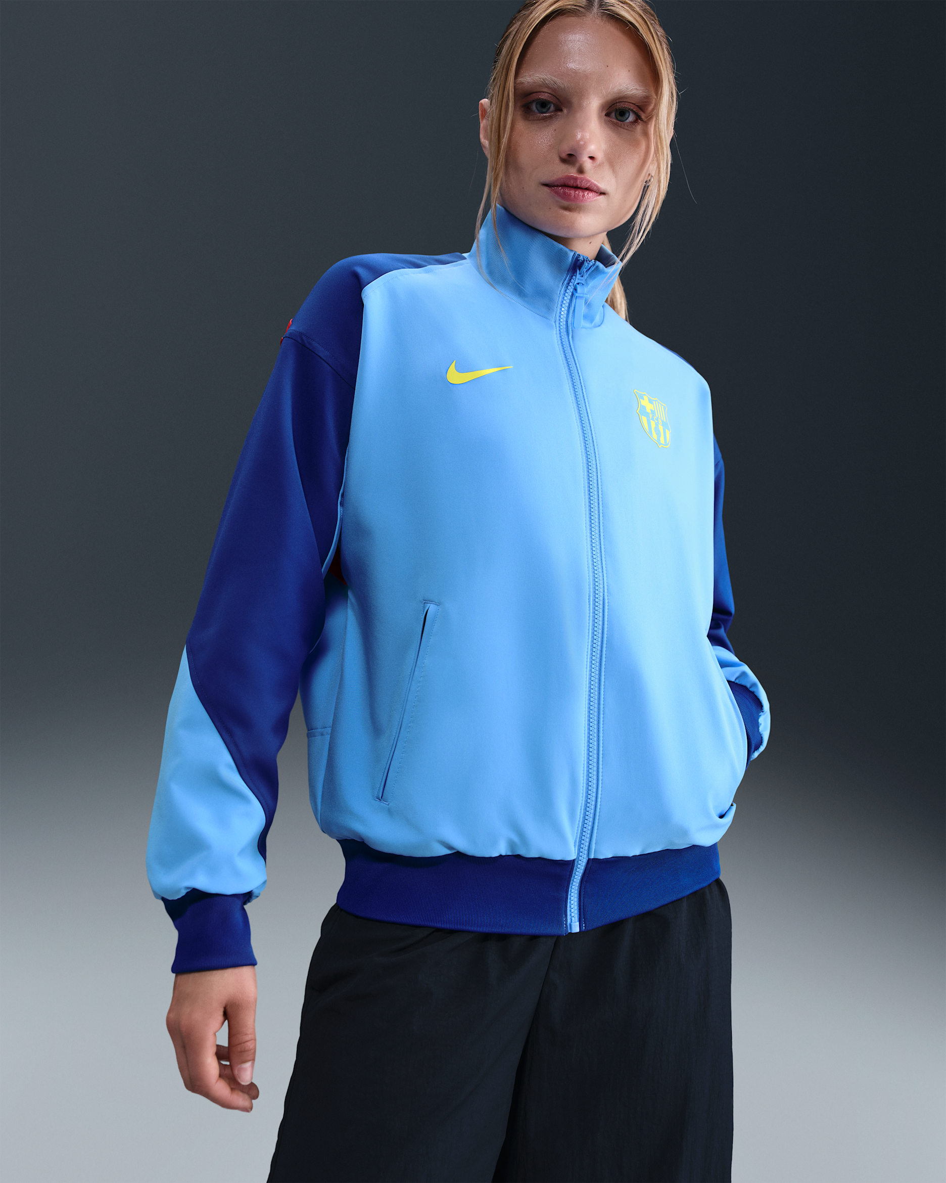 FC Barcelona Strike Fourth Nike Dri-FIT Fußball-Hymnenjacke (Damen) - University Blue/Gym Blue/Opti Yellow