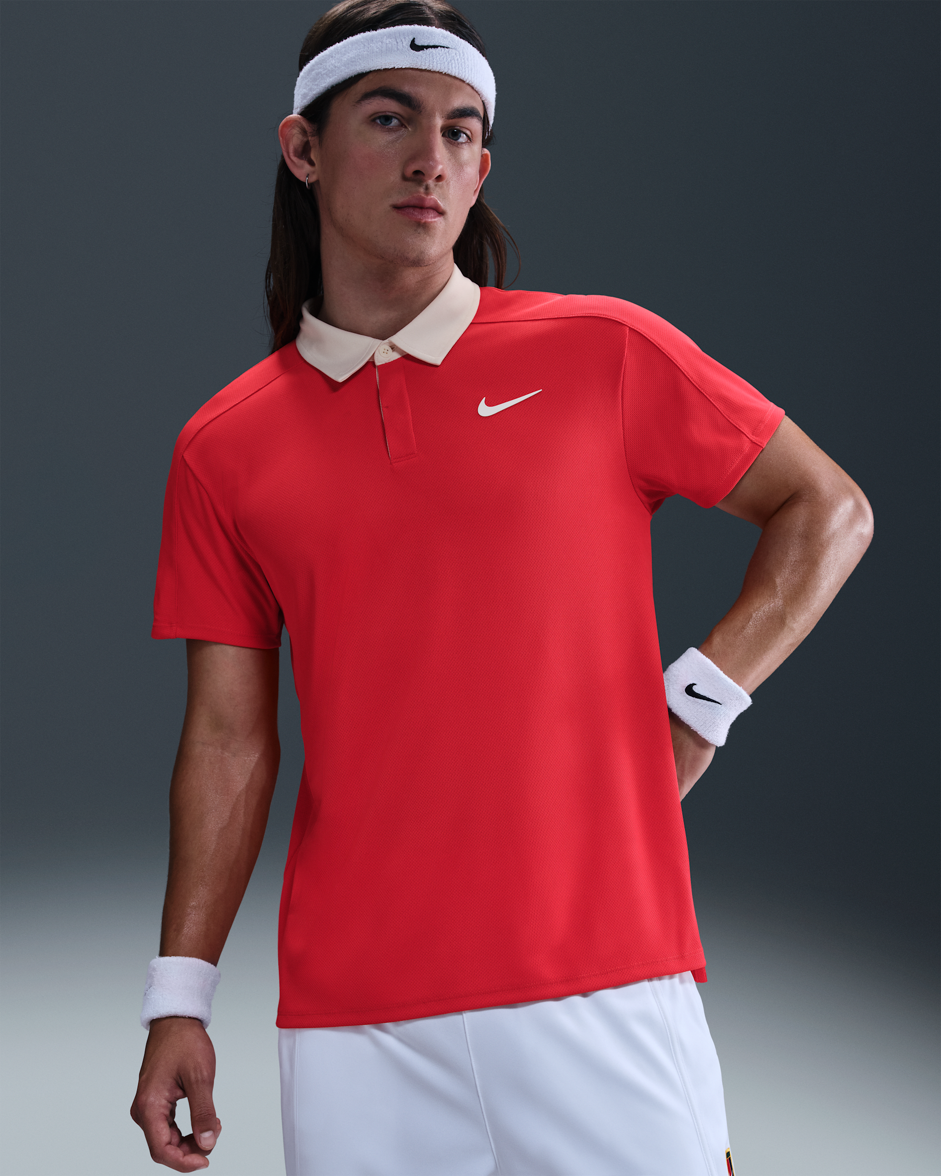 NikeCourt Slam Men's Dri-FIT ADV Tennis Polo - Light Crimson/White