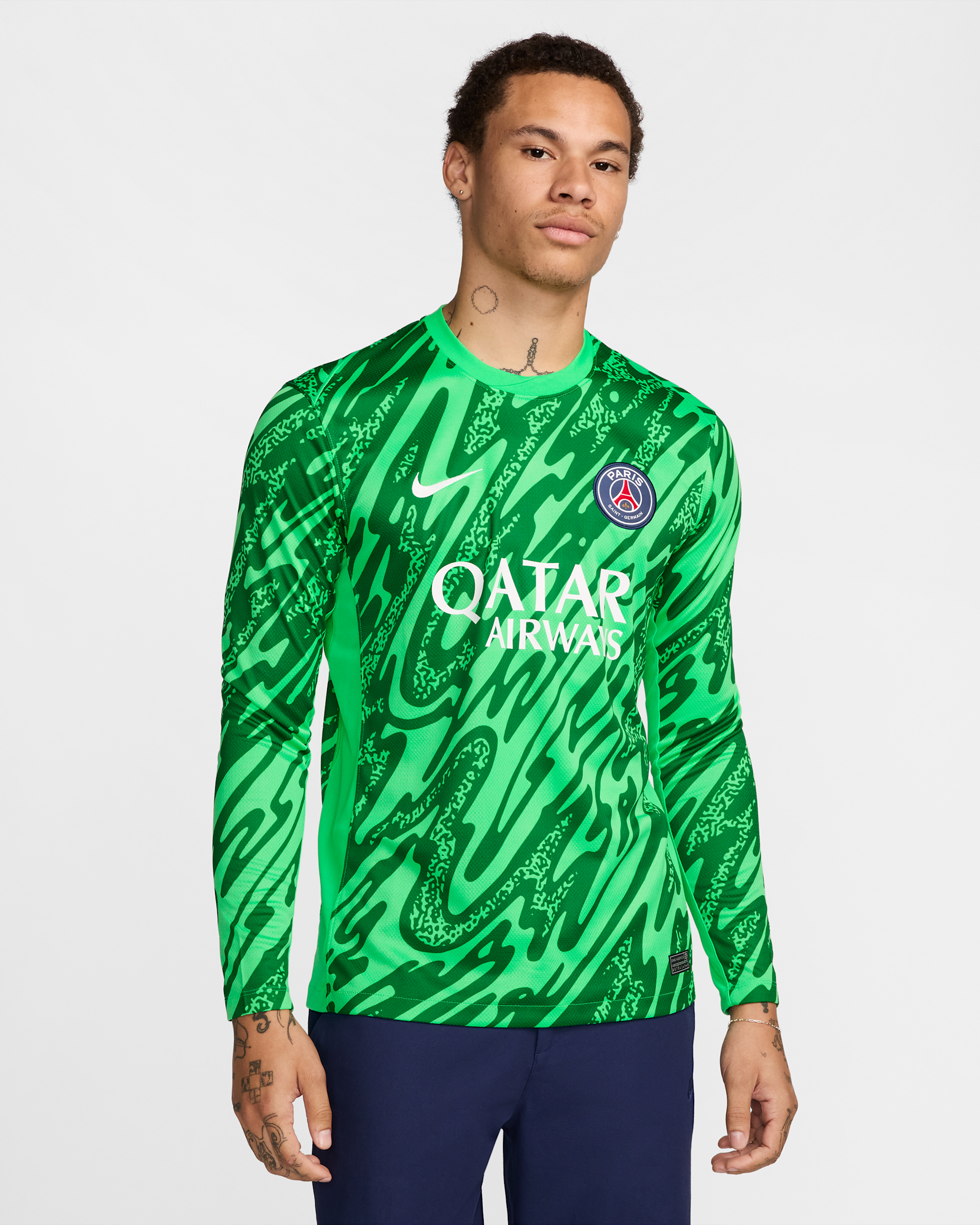 Paris Saint-Germain 2024/25 Stadium Goalkeeper Men's Nike Dri-FIT Soccer Replica Long-Sleeve Jersey - Green Spark/Pine Green/White