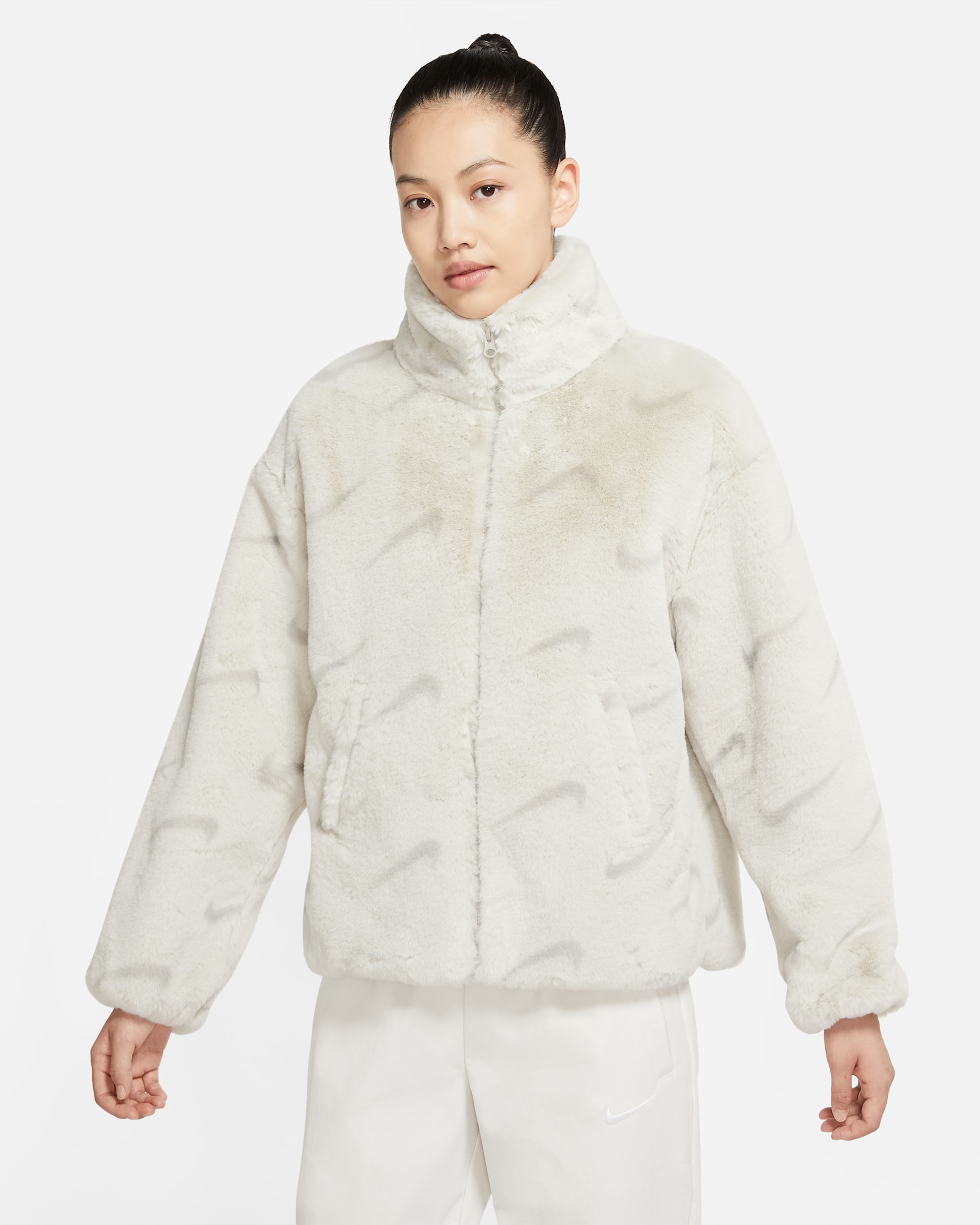 Nike Sportswear Plush Women's Printed Faux Fur Jacket - Light Bone/Light Iron Ore/Light Iron Ore