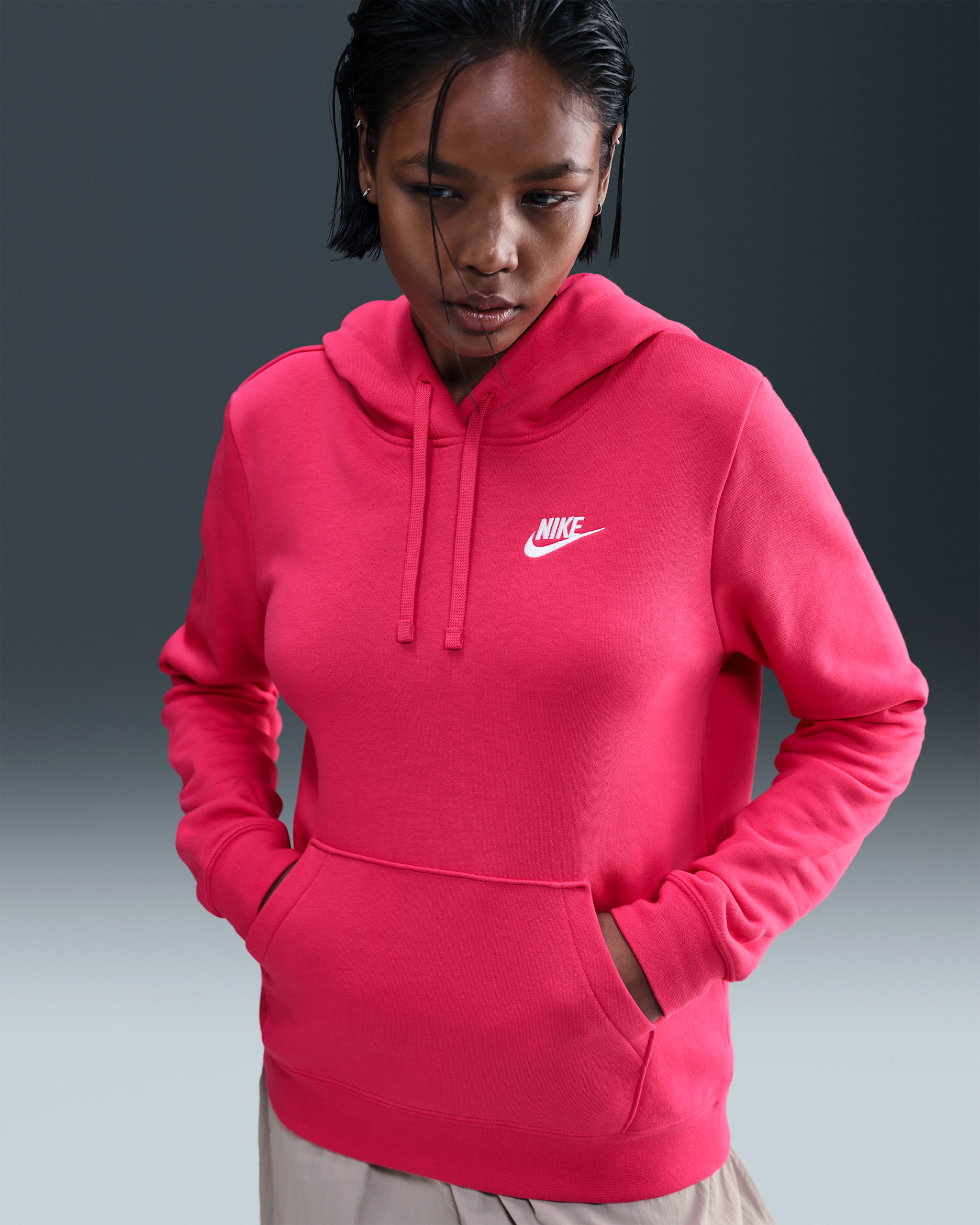 Sudadera con gorro sin cierre para mujer Nike Sportswear Club Fleece - Rosa enérgico/Blanco