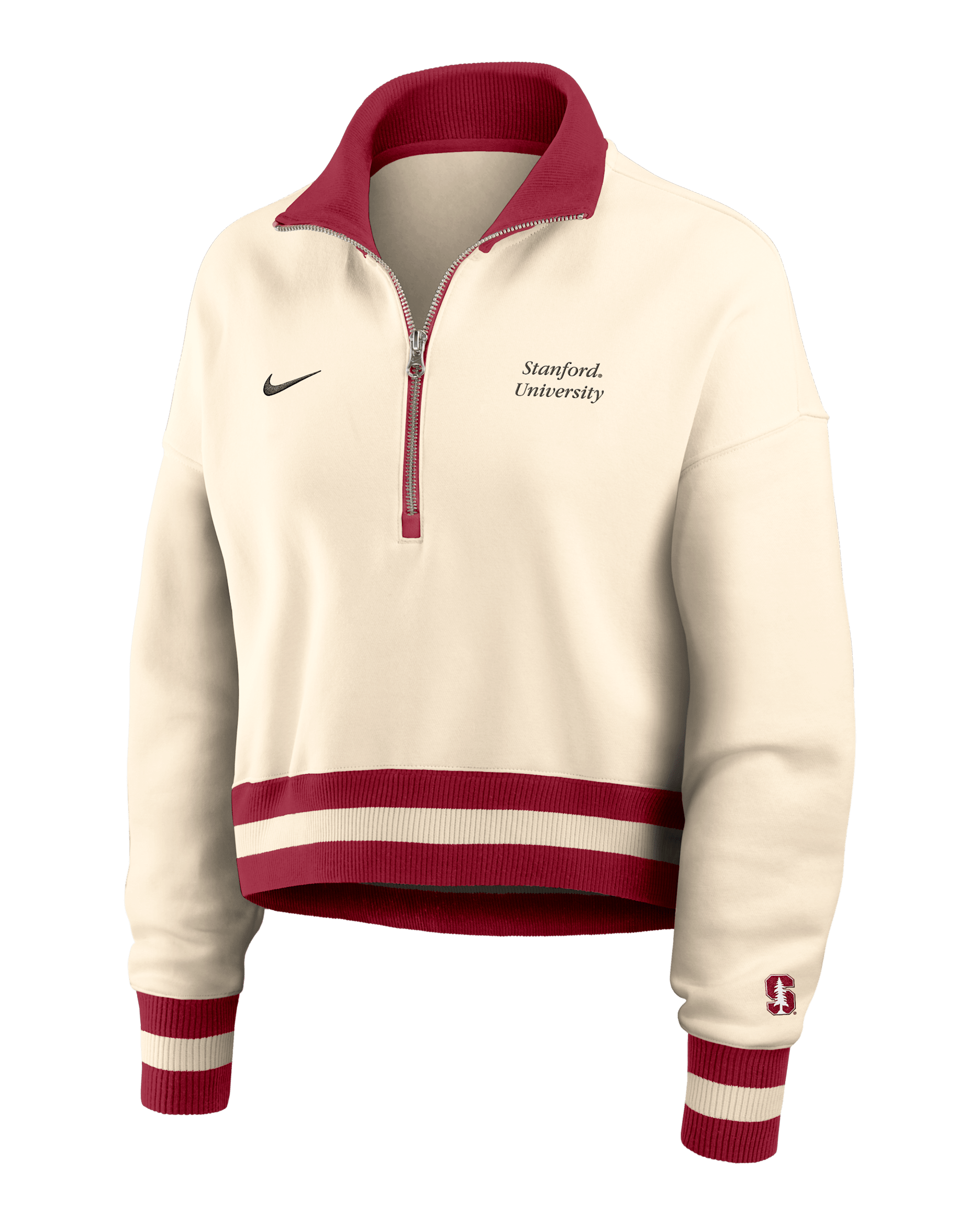 Sudadera de cuello redondo universitaria Nike cropped de cierre de 1/4 para mujer Stanford Legacy - Tostado/Beige