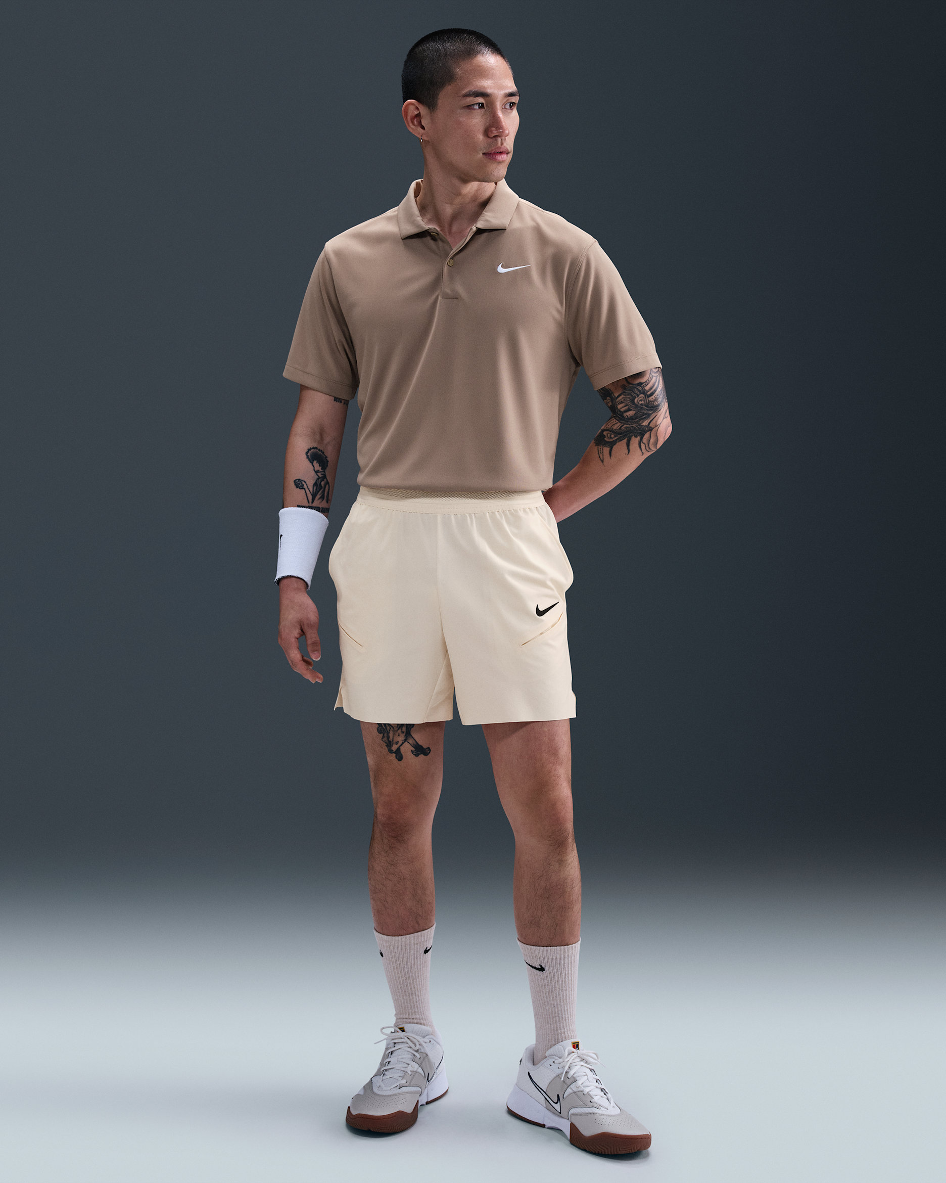 NikeCourt Slam Men's Dri-FIT Tennis Shorts - Pale Ivory/Black
