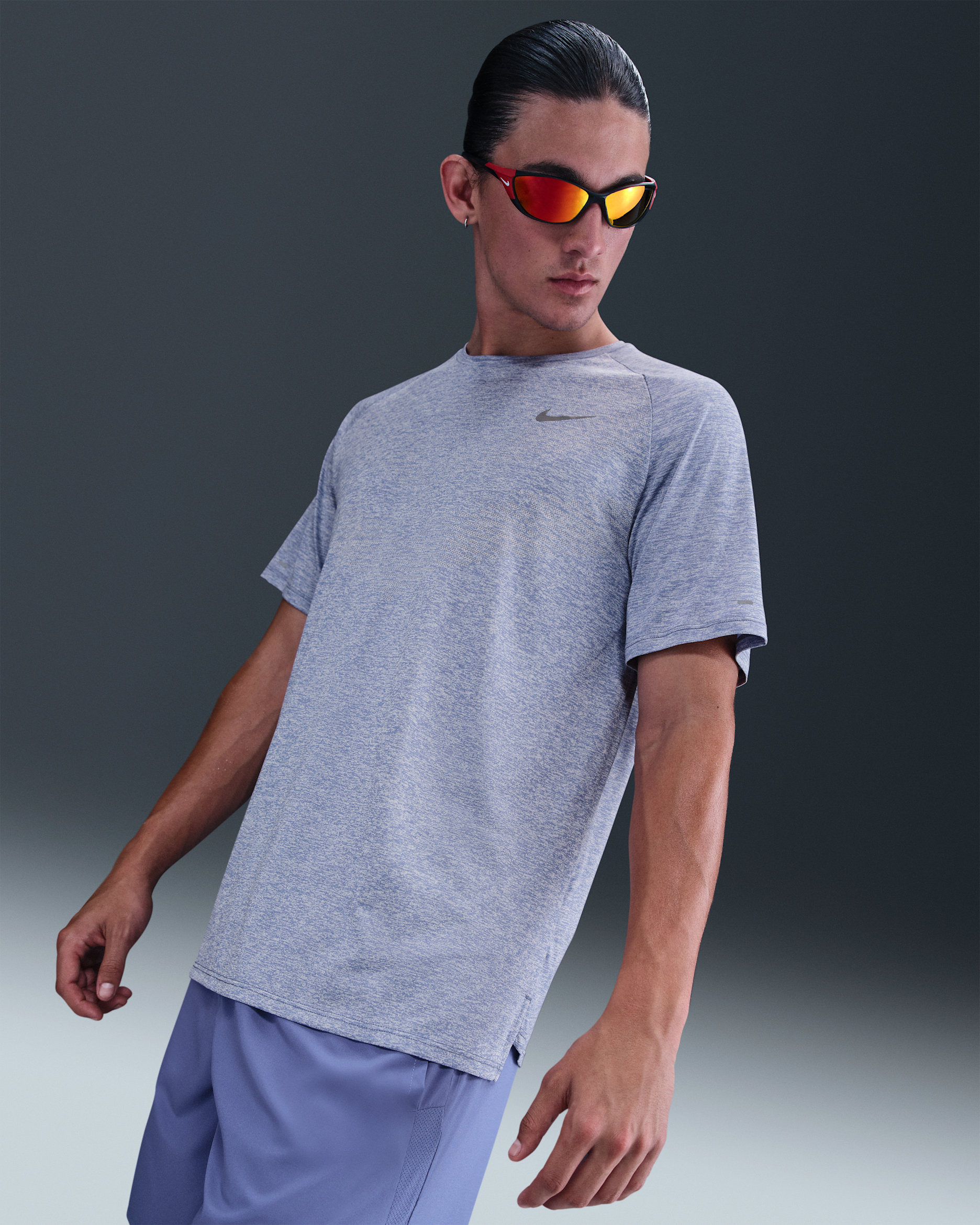 Haut de running à manches courtes Dri-FIT ADV Nike Stride pour homme - World Indigo/Heather