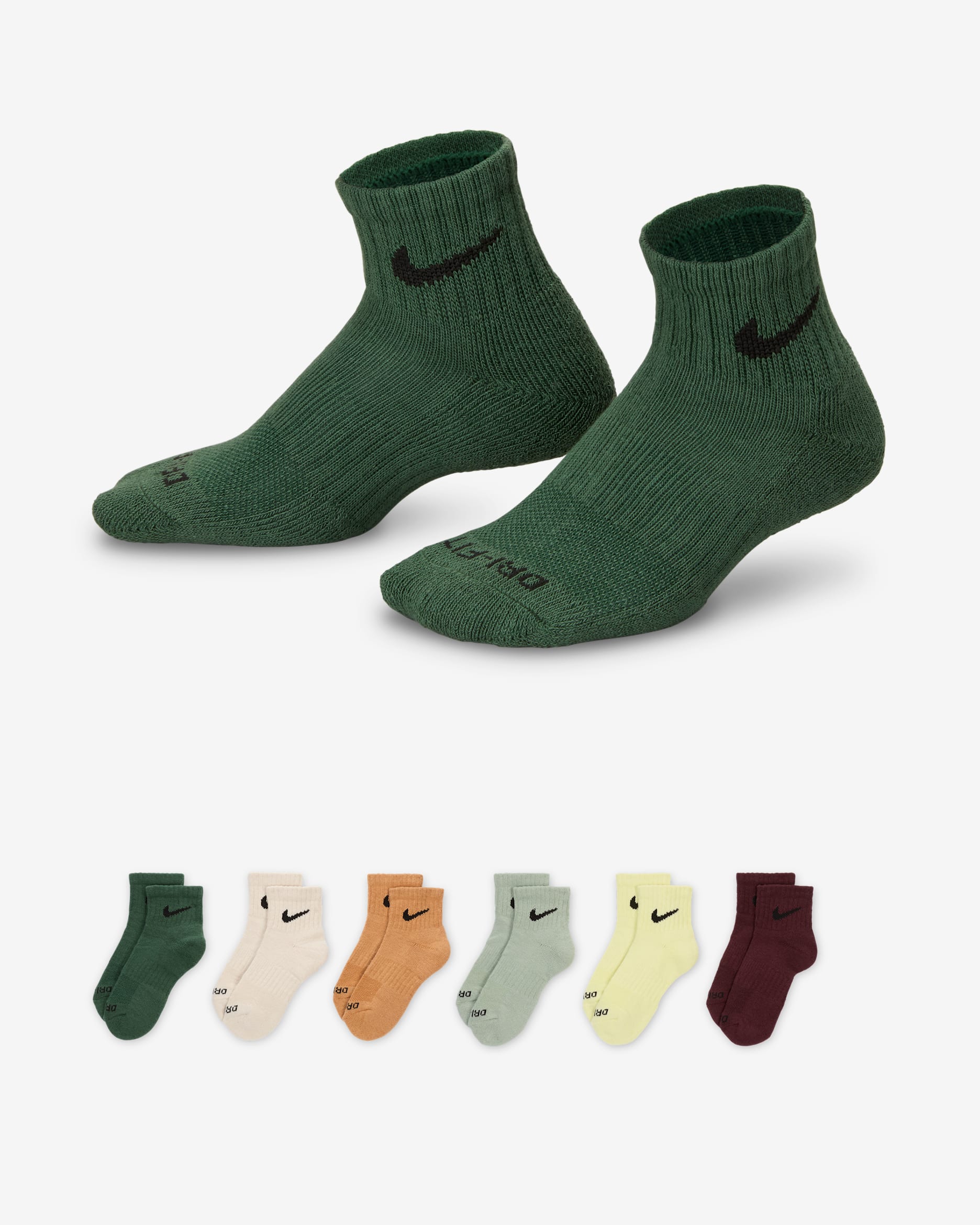 Nike Dri-FIT Performance Basics Little Kids' Quarter Socks (6 Pairs) - Fir