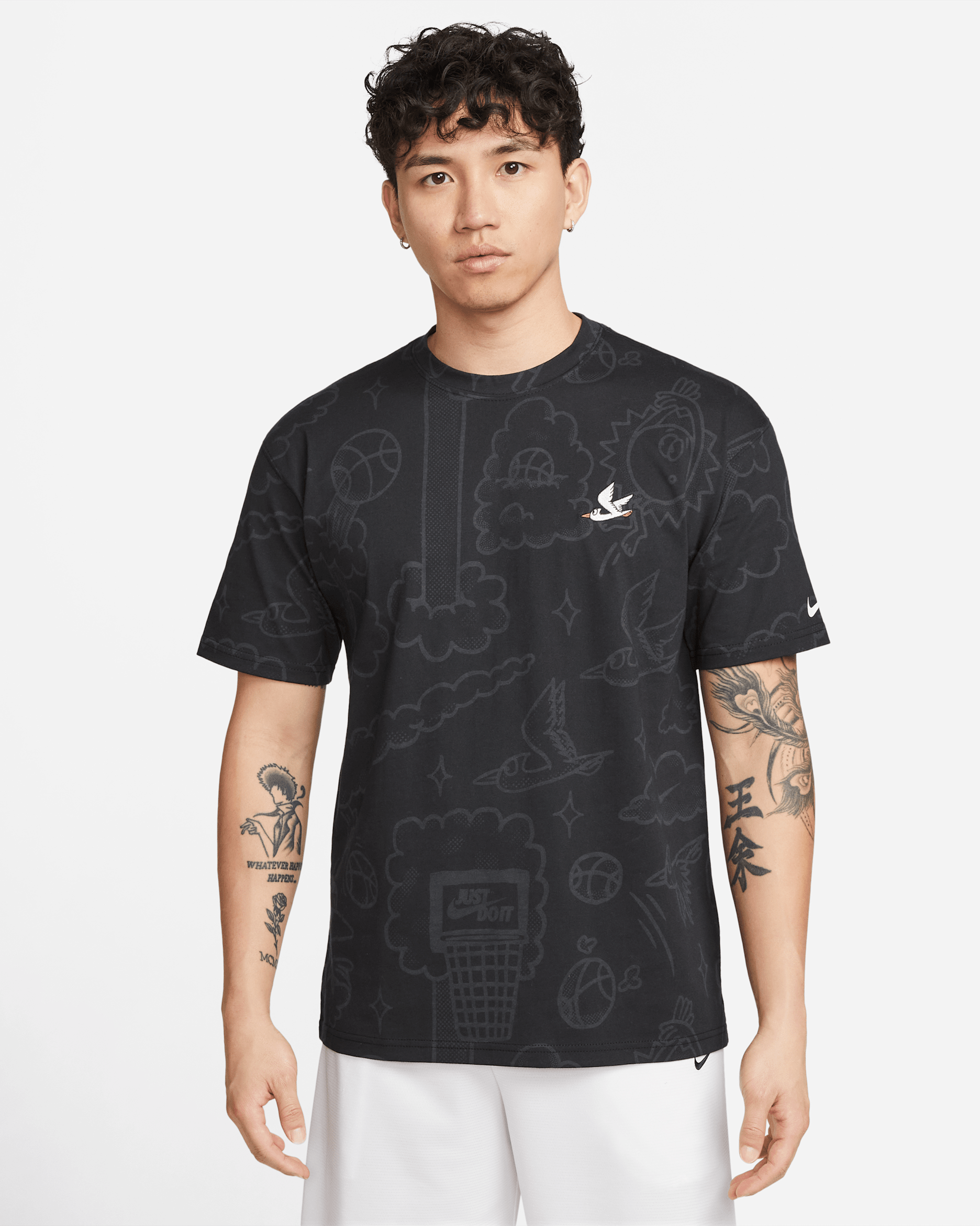 เสื้อยืดบาสเก็ตบอลผู้ชายพิมพ์ลายทั่วตัว Nike Max90 - ดำ